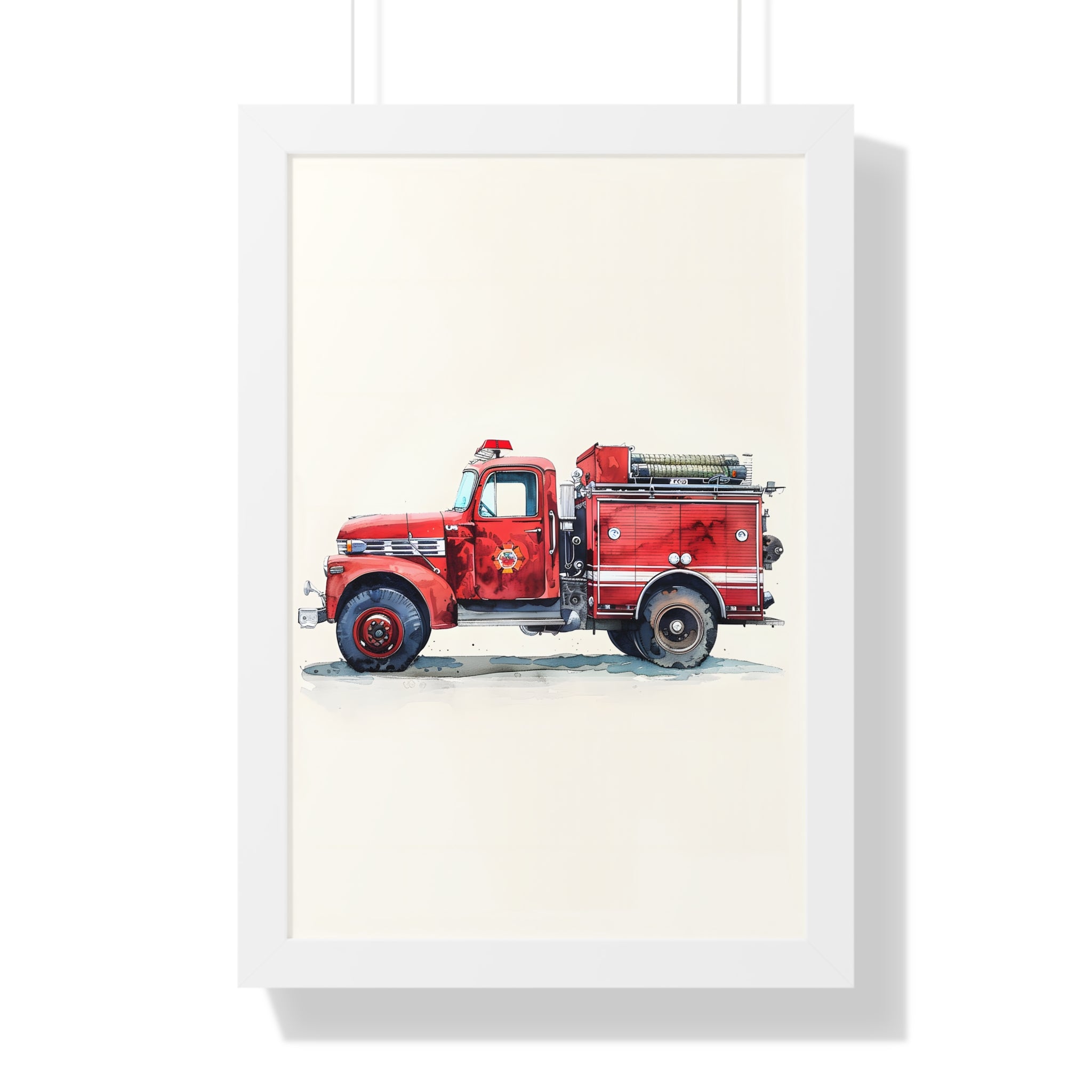 Framed Paper Print - Vintage Firetruck Nursery