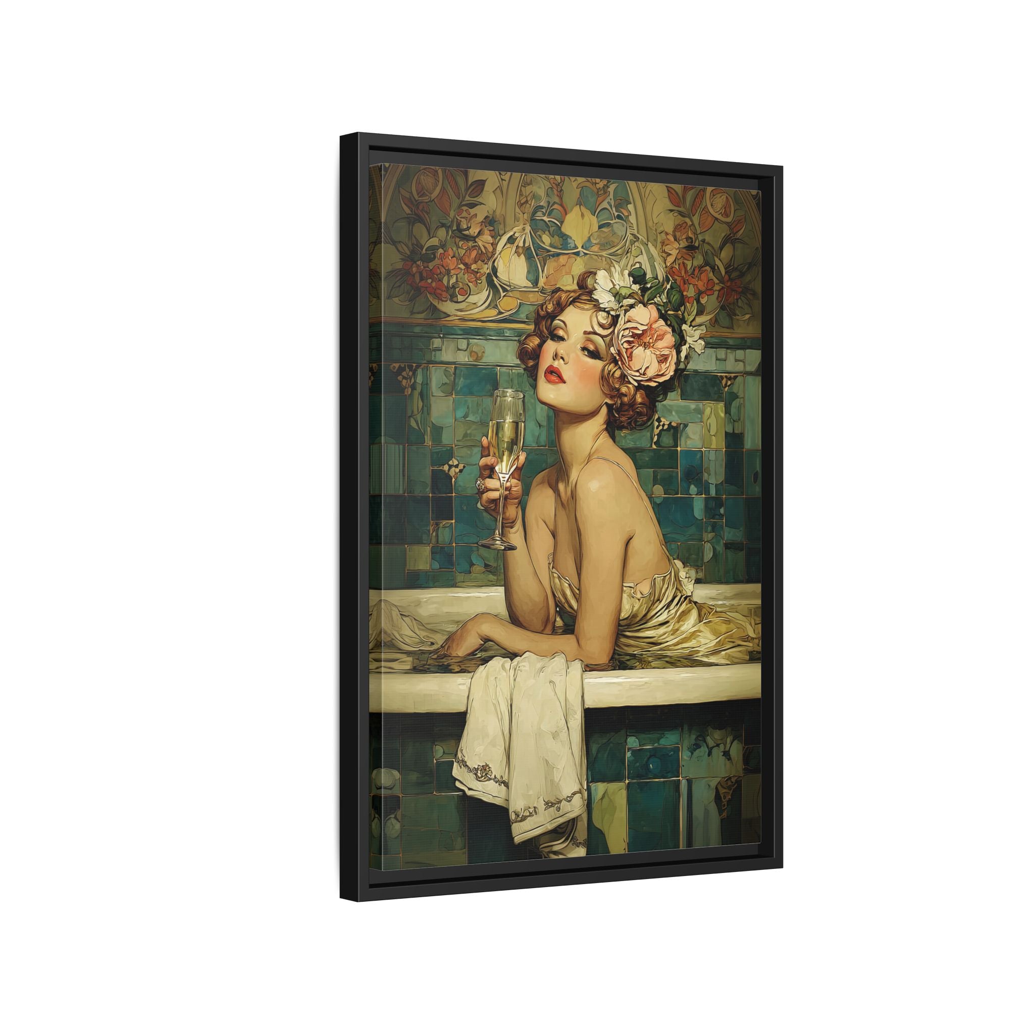 Framed Canvas - Champagne Bathtub Coquette