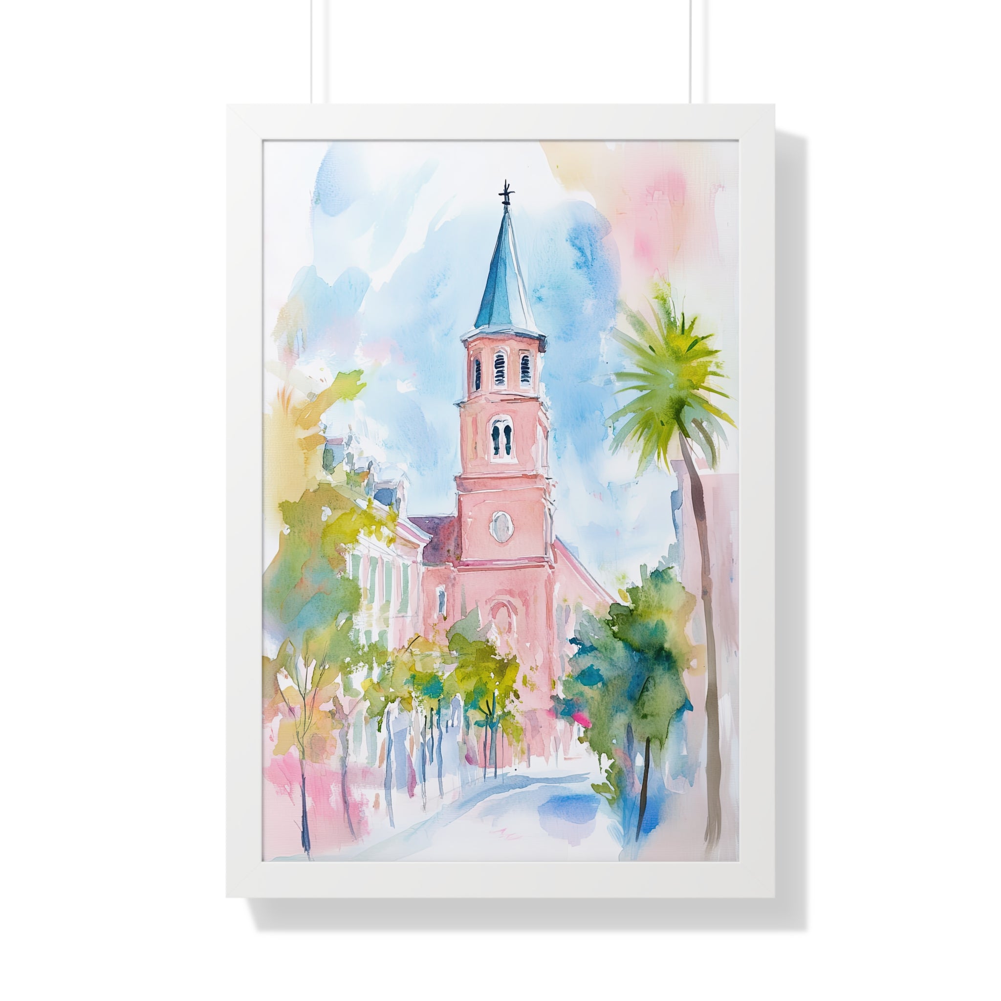 Framed Paper Print - Charleston Steeple in Pastel Haze