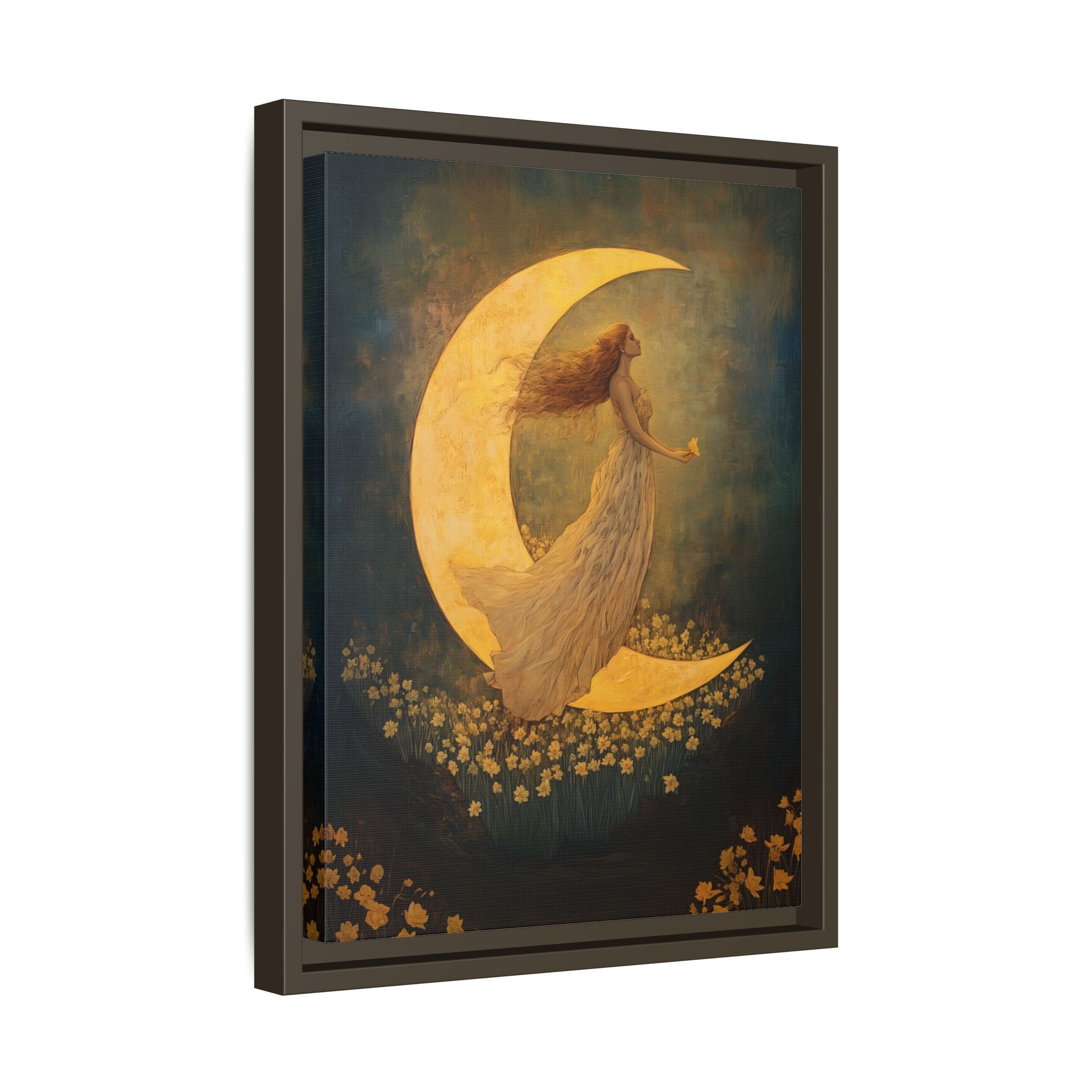 Framed Canvas - Moonlit Dreamer with Daffodils