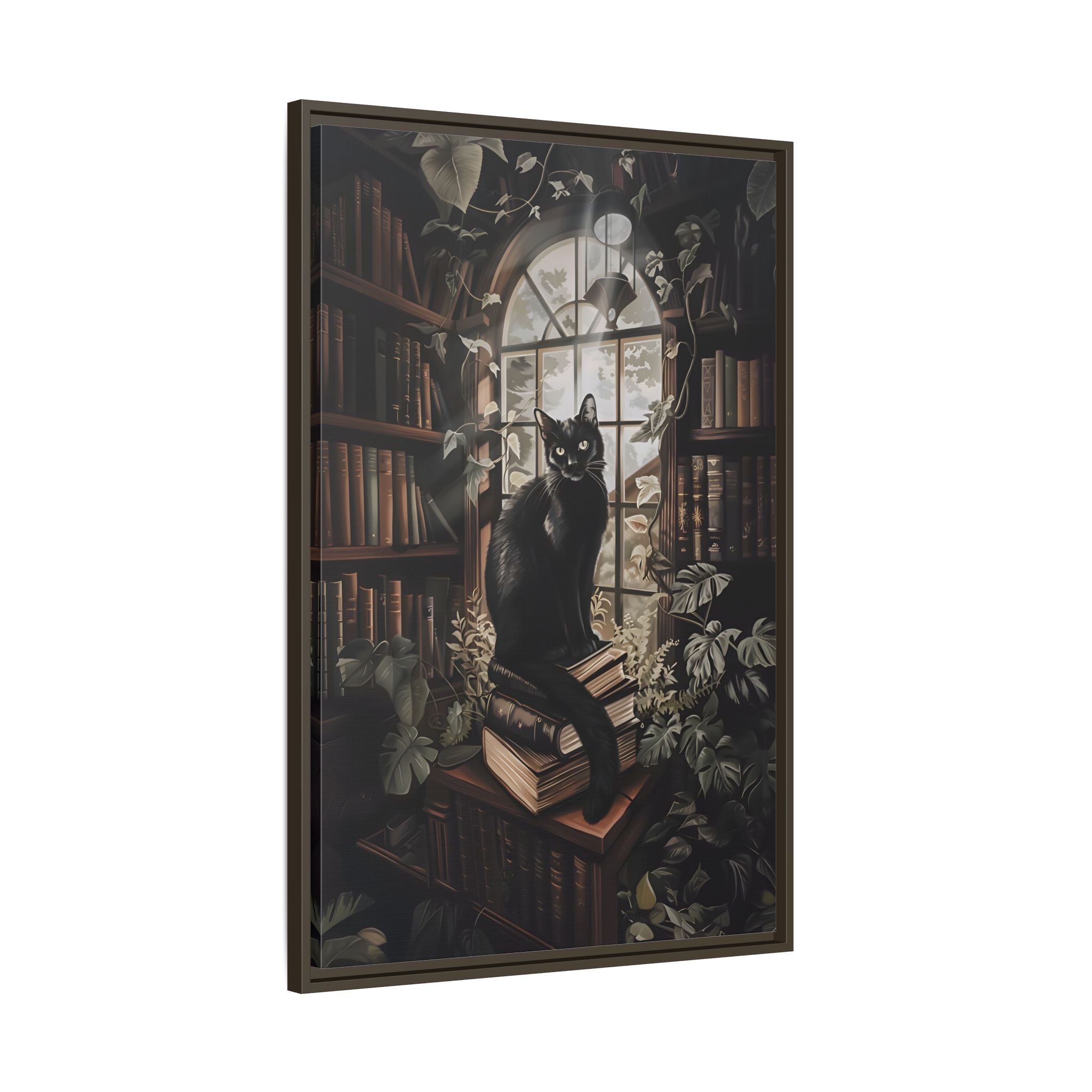 Framed Canvas - Book Hoarder Feline Gaze