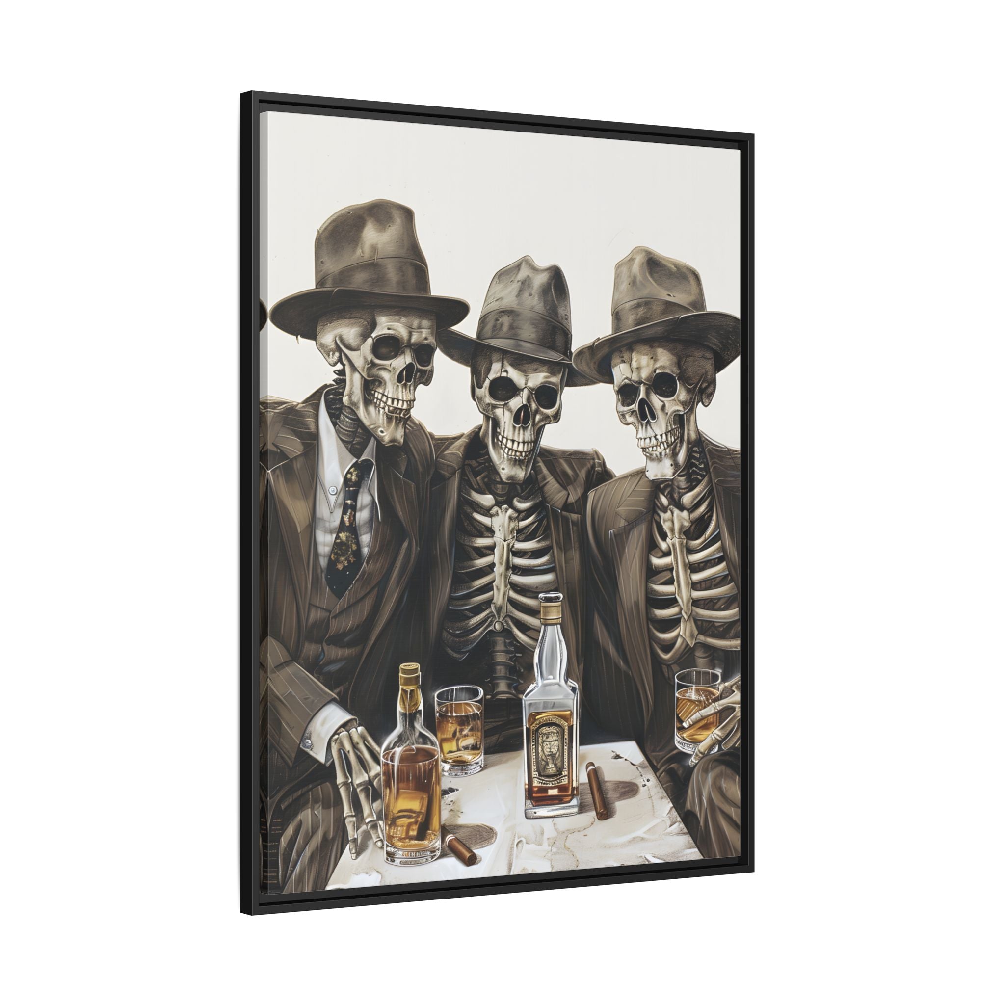 Framed Canvas - Skeleton Whiskey Gentlemen