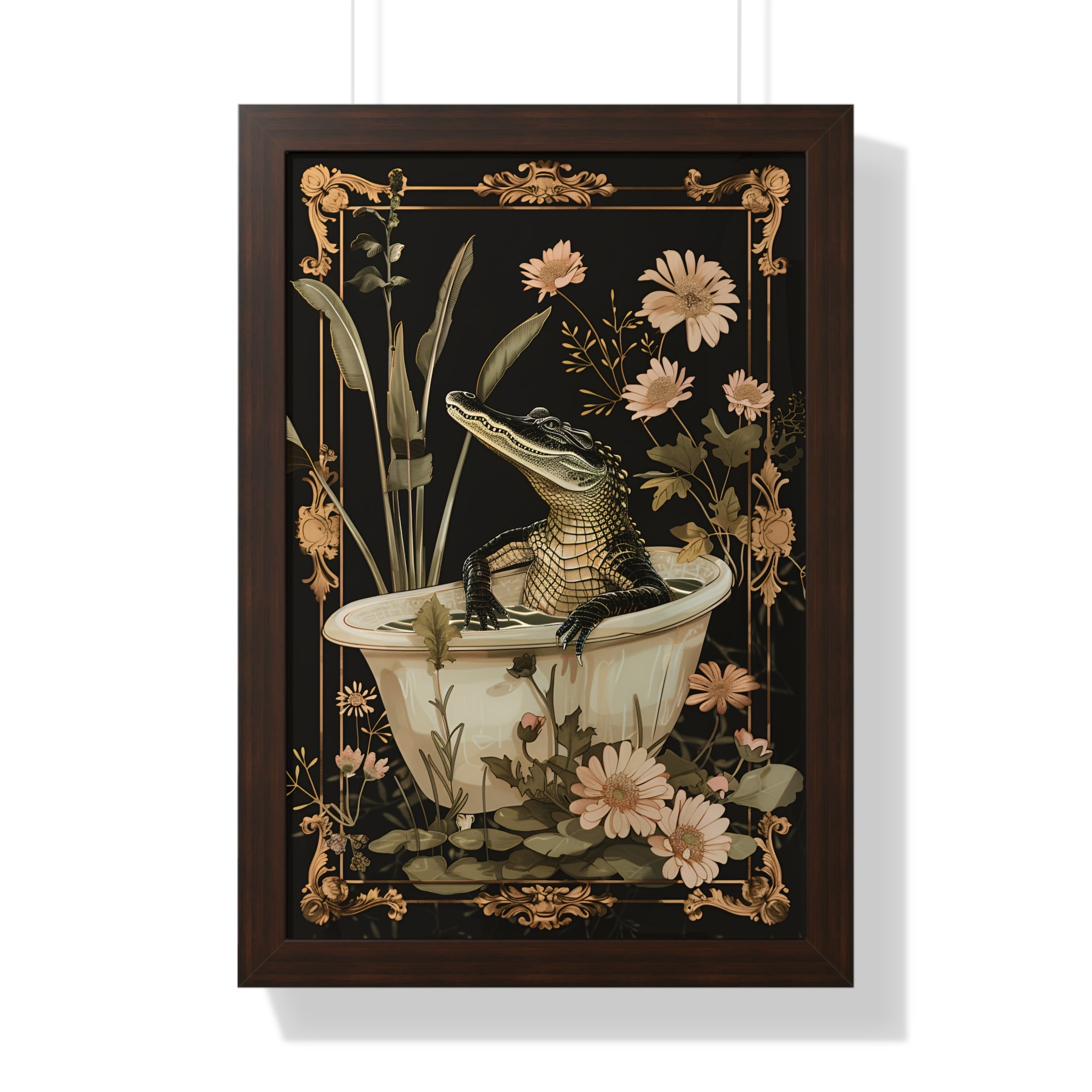 Framed Paper Print - Crocodile in Bloom Bath Bliss