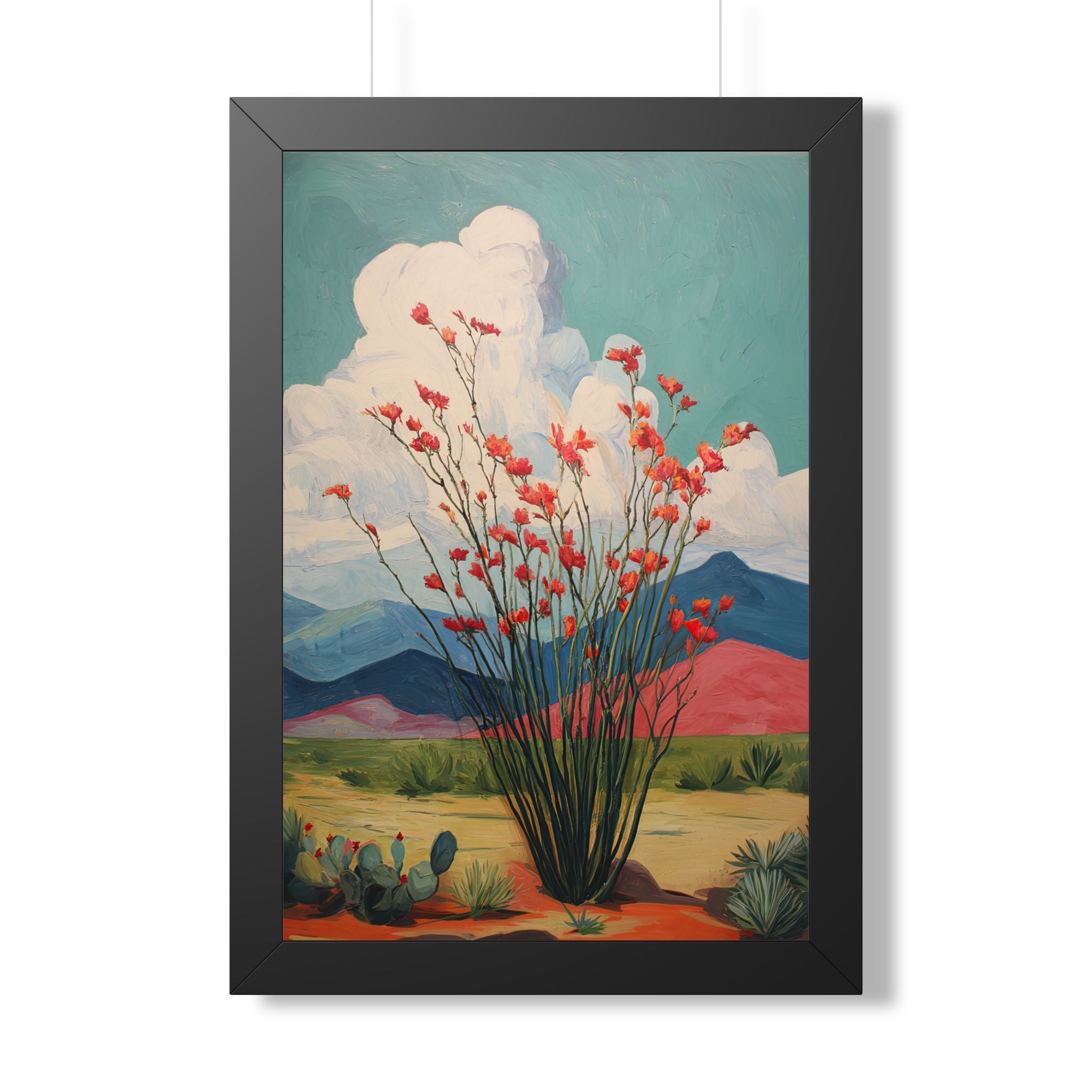 Framed Paper Print - Ocotillo Cactus Desert Bloom