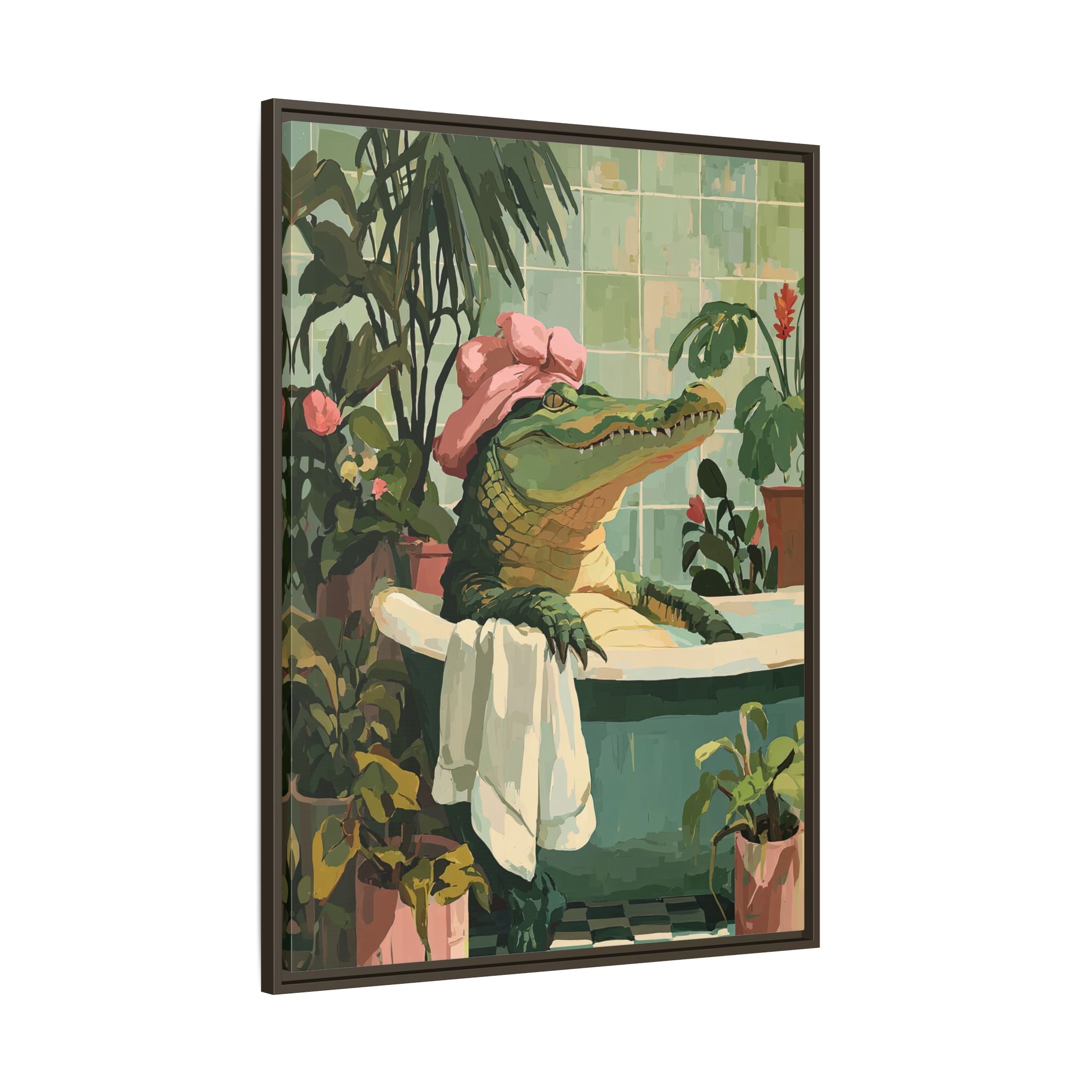 Framed Canvas - Bathtub Alligator Spa Day