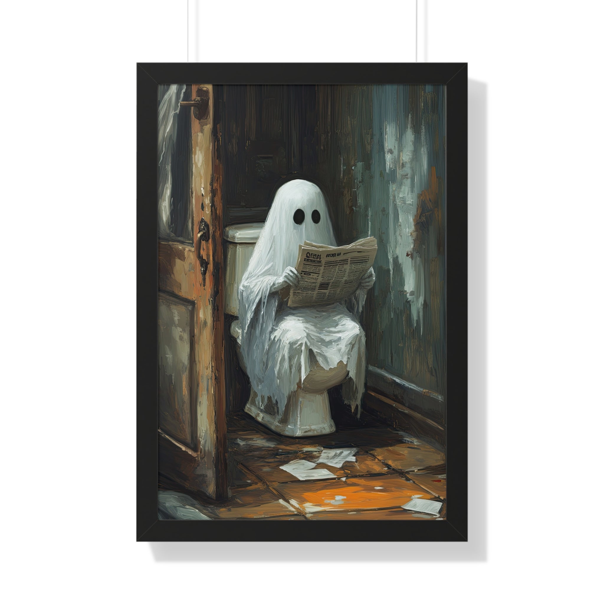 Framed Paper Print - Ghostly Bathroom Break