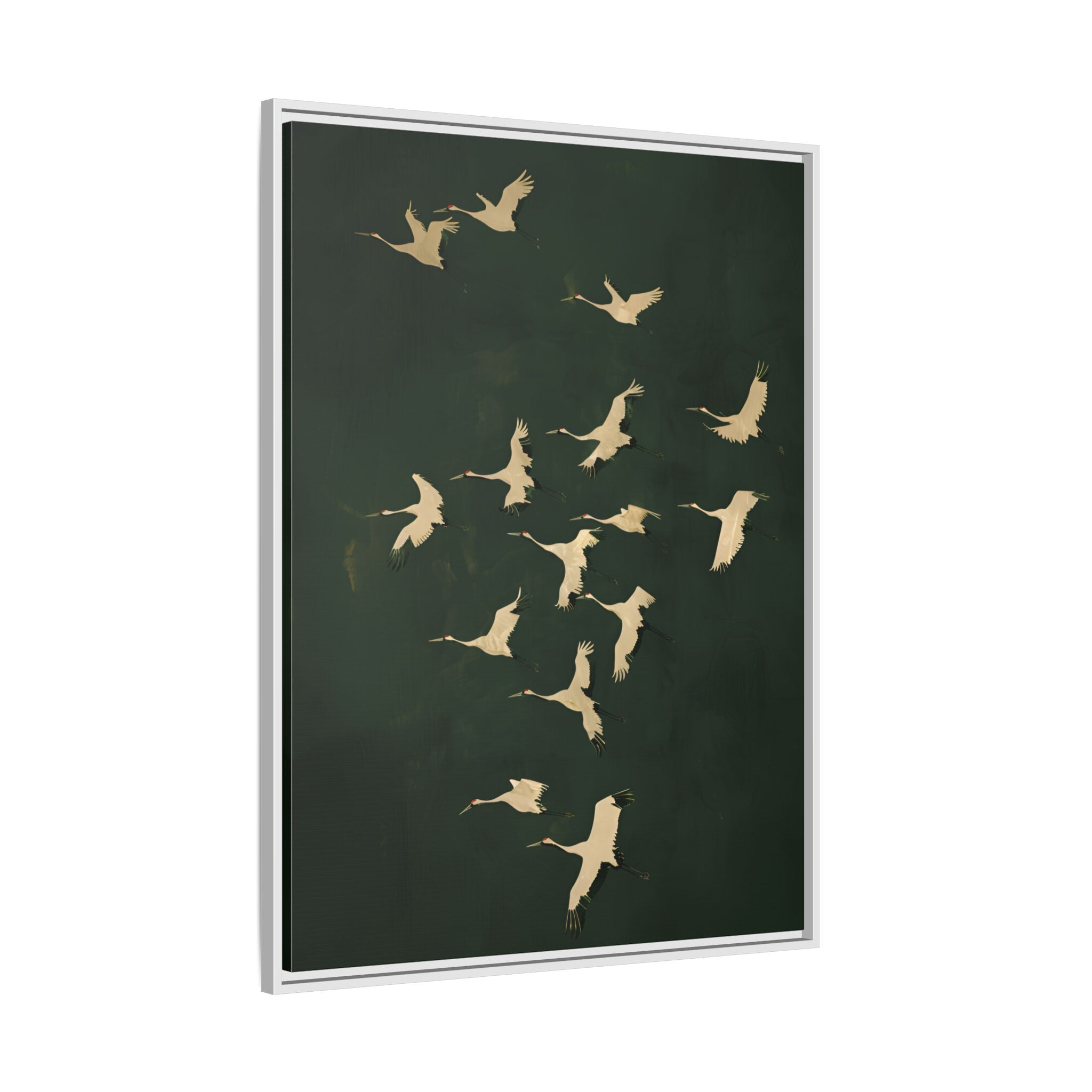 Framed Canvas - Emerald Sky Japanese Cranes