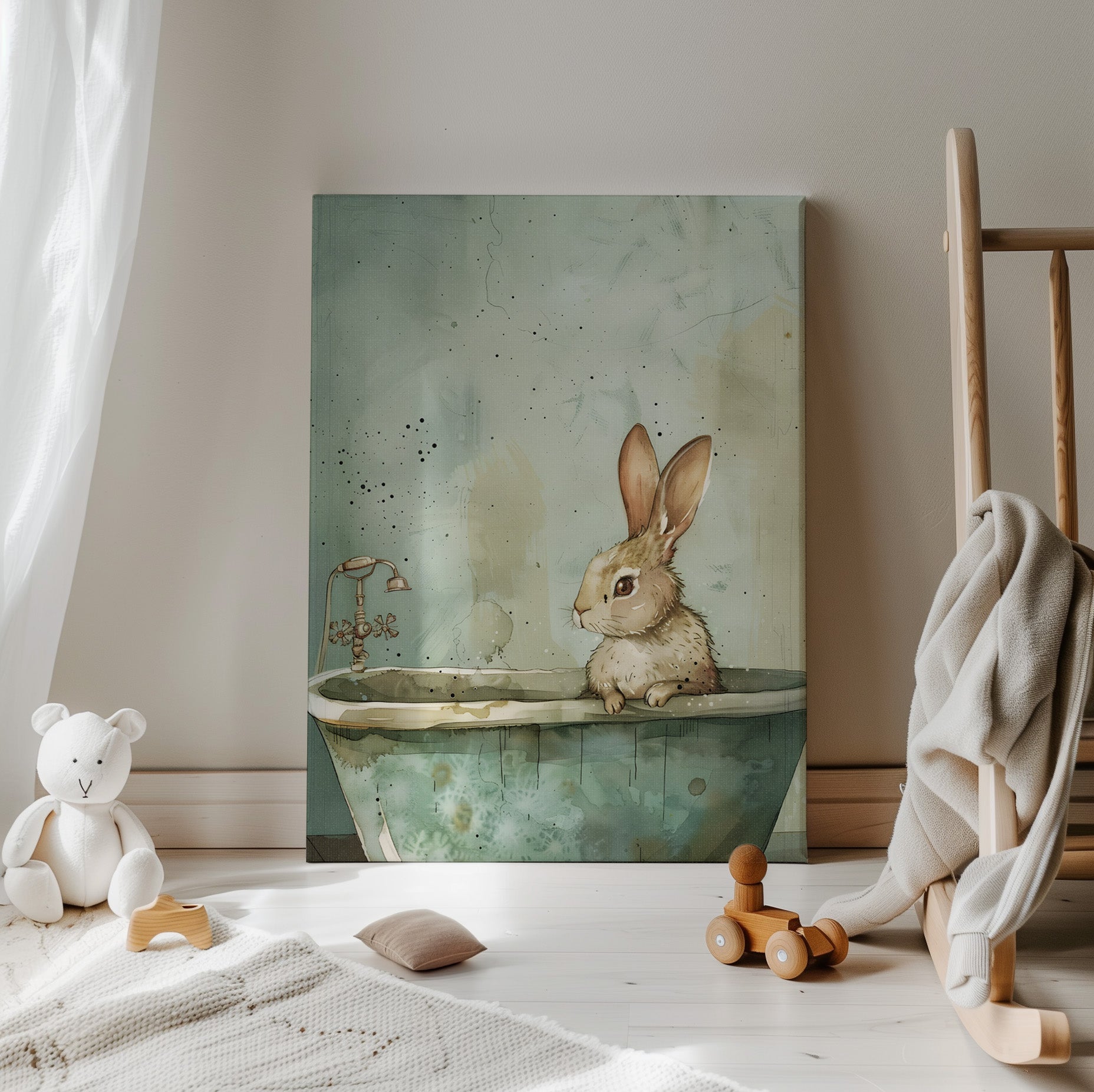 .75" Matte Canvas - Bunny Bath Day Whimsy