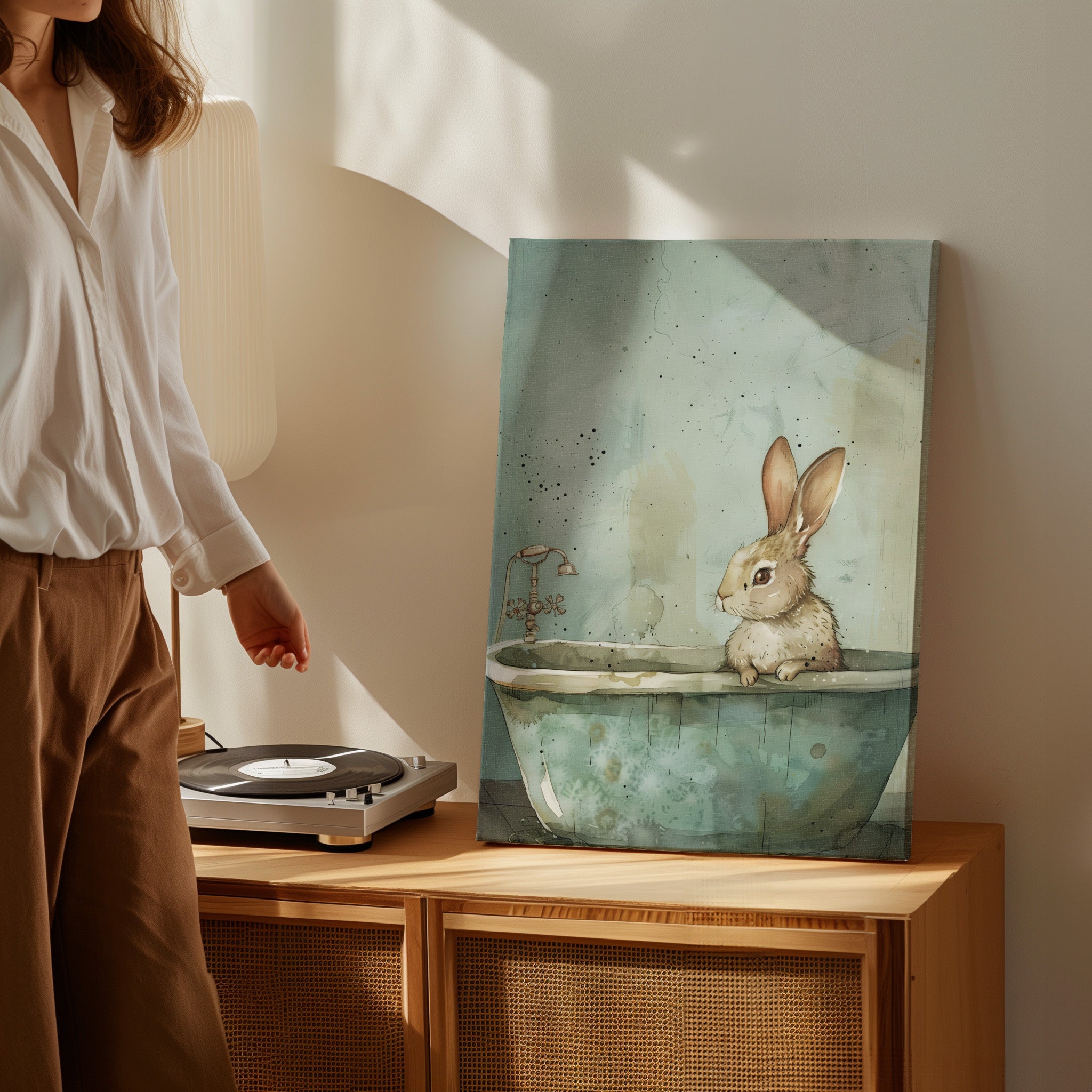 .75" Matte Canvas - Bunny Bath Day Whimsy