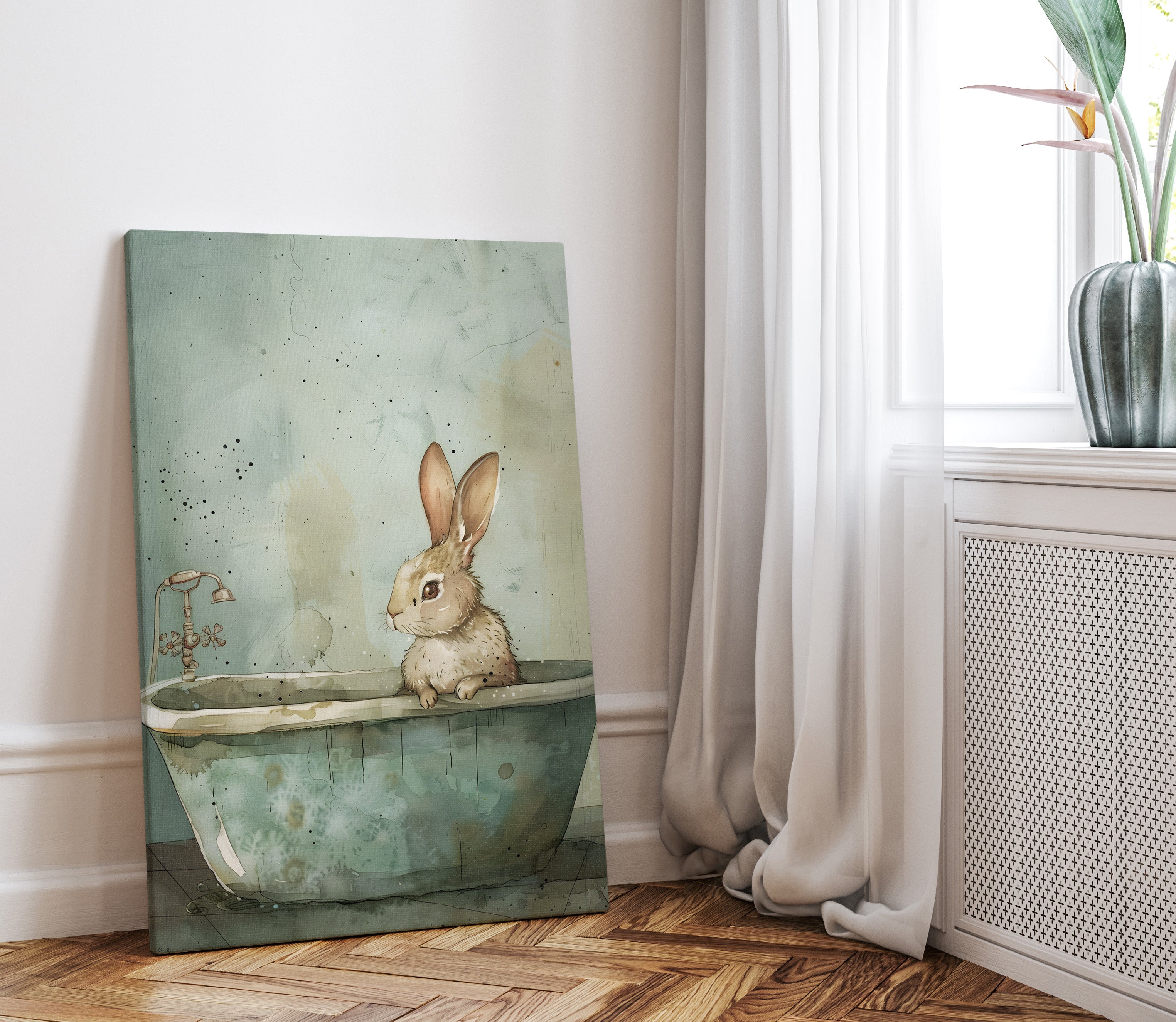 .75" Matte Canvas - Bunny Bath Day Whimsy