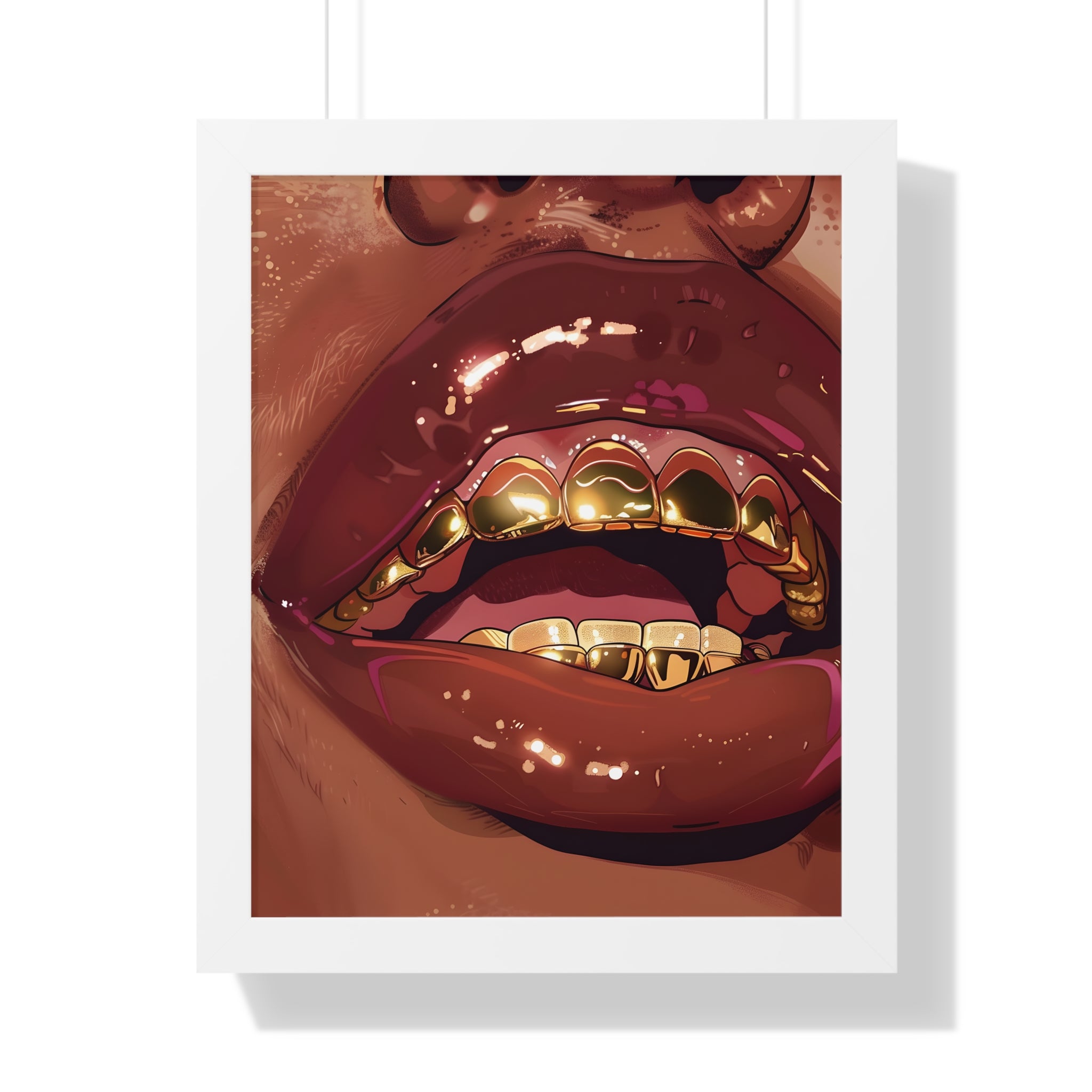 Framed Paper Print - Gold Grills Glam Closeup