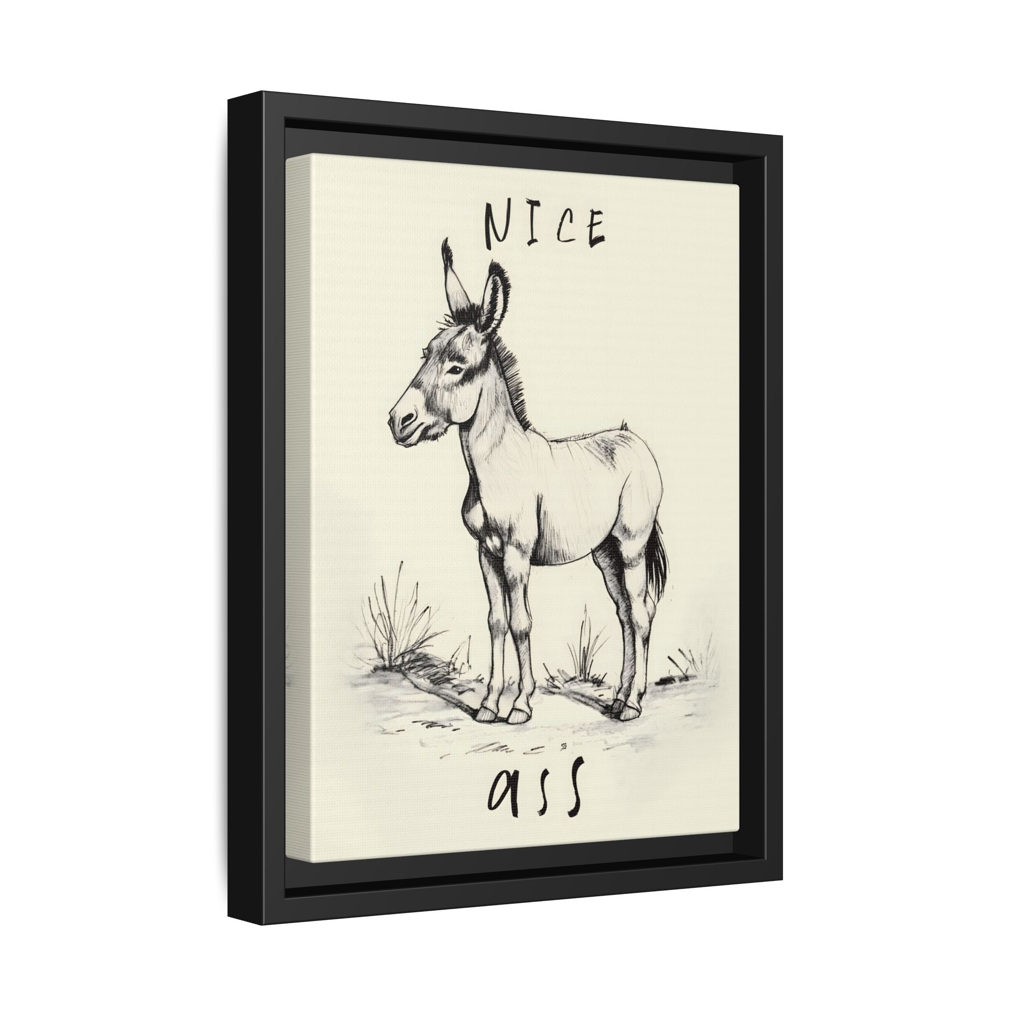 Framed Canvas - Donkey Line Art Humor