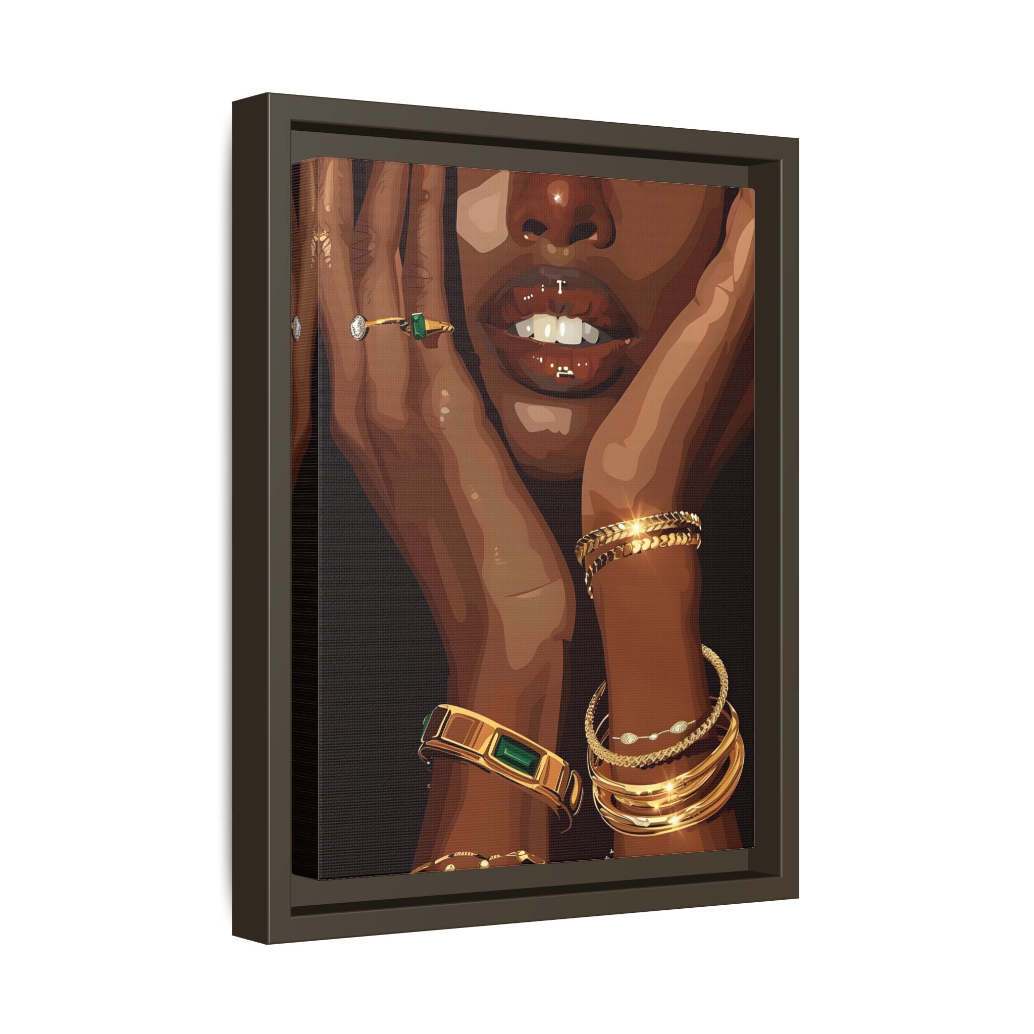 Framed Canvas - Golden Emerald Beauty Portrait