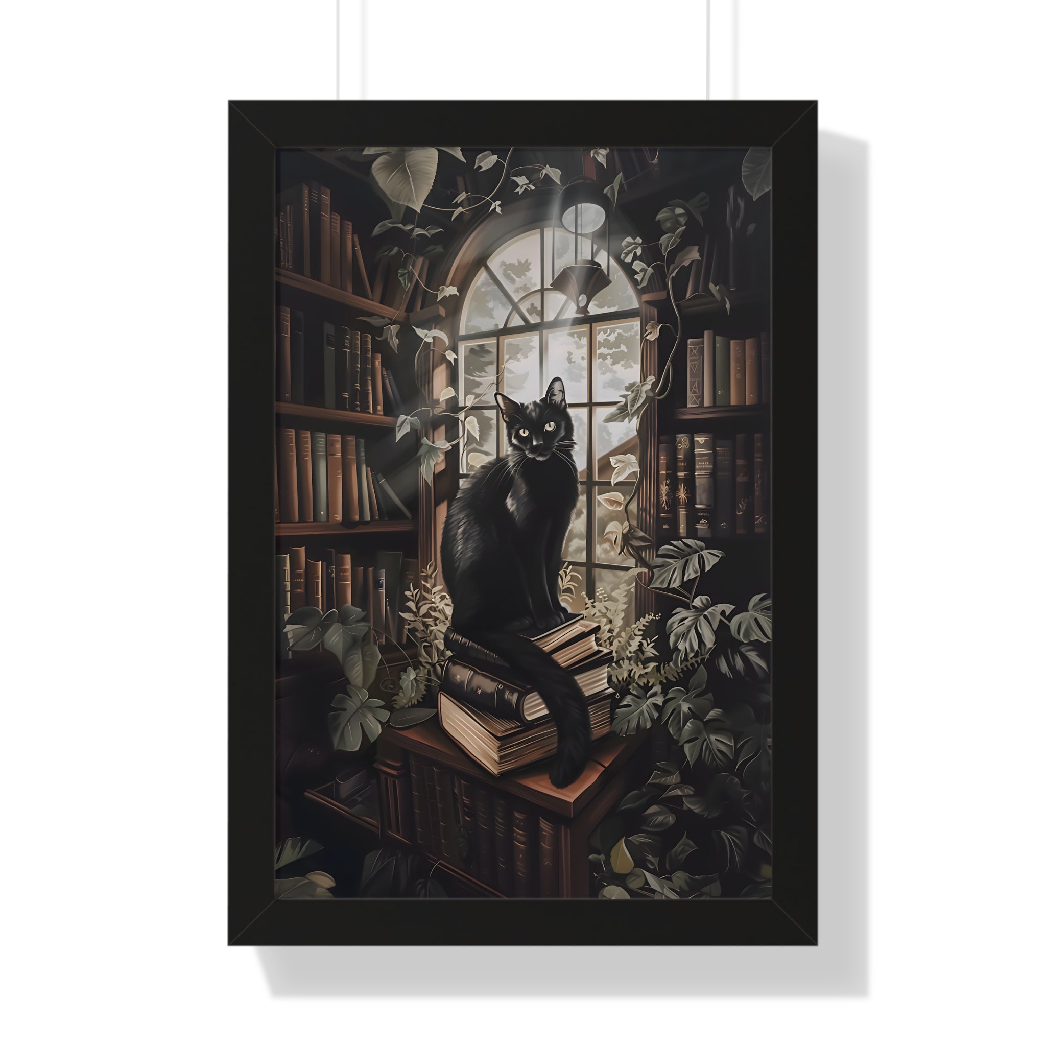 Framed Paper Print - Book Hoarder Feline Gaze