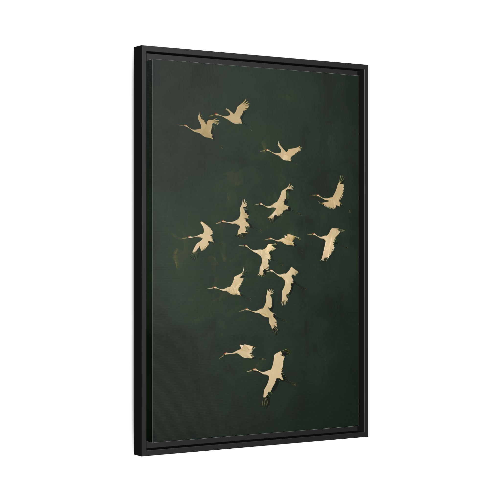 Framed Canvas - Emerald Sky Japanese Cranes