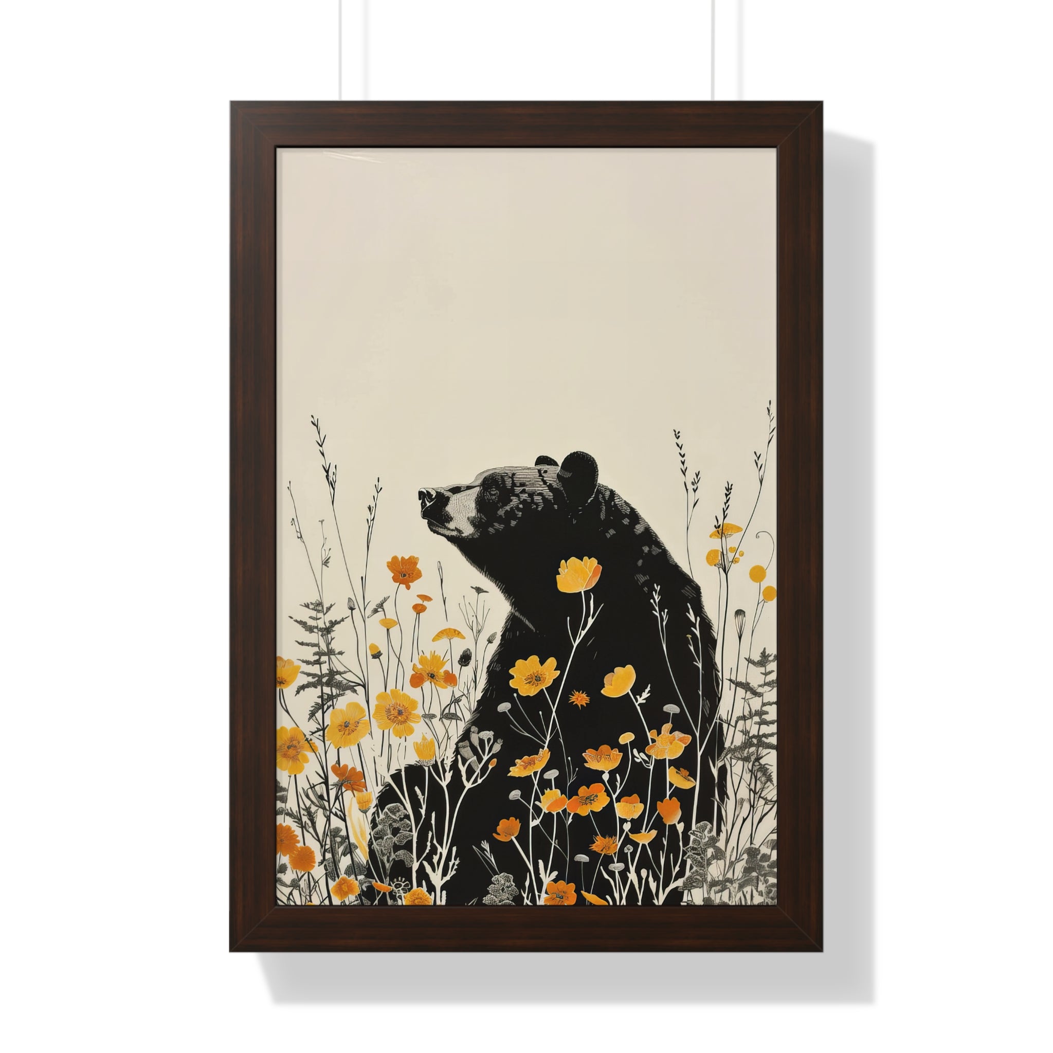 Framed Paper Print - Black Bear in Wildflowers