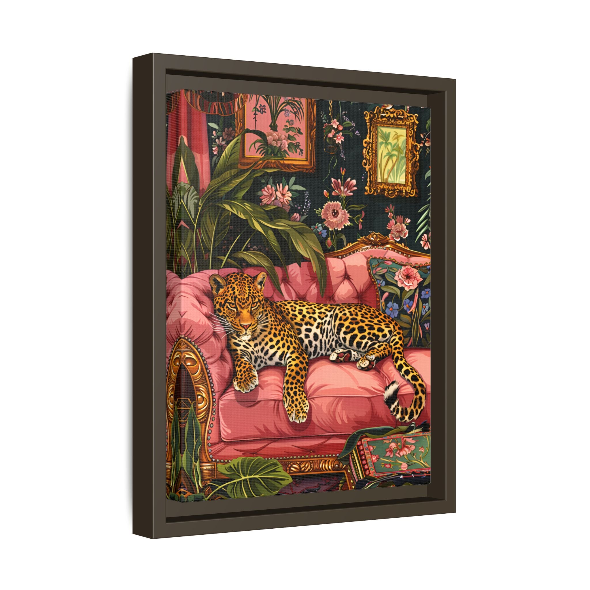 Framed Canvas - Leopard Lounge in Bloom