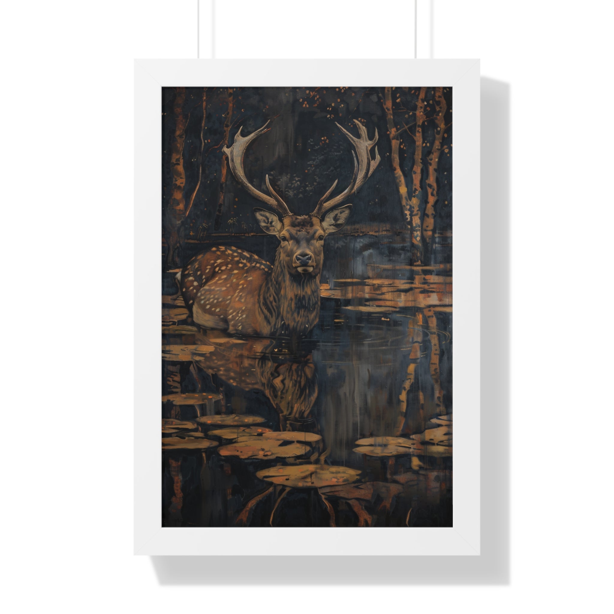 Framed Paper Print - Twilight Stag Reflection