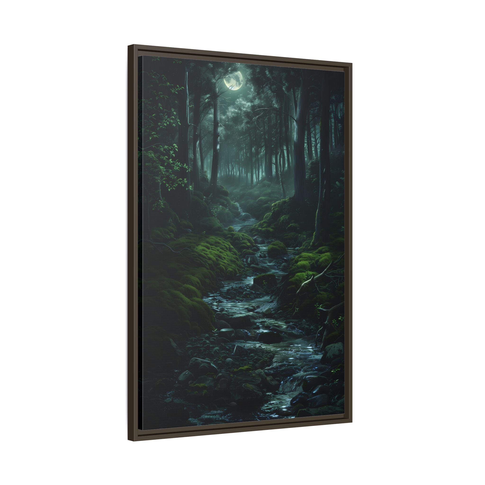 Framed Canvas - Moonlit Forest Stream