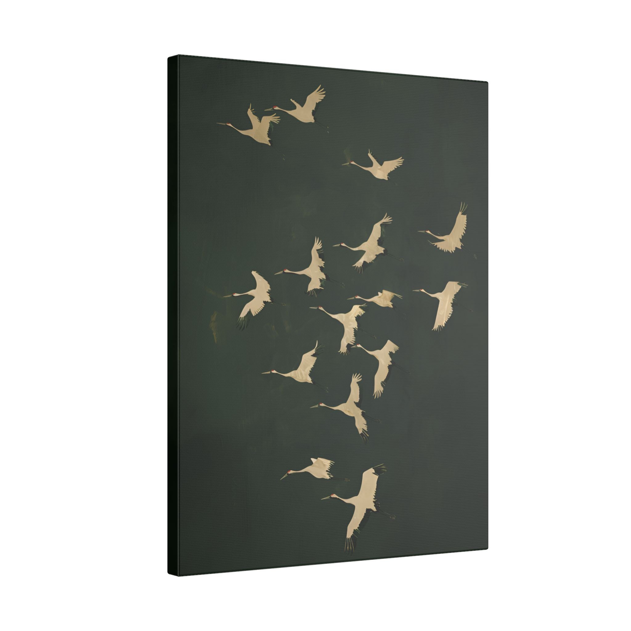 .75" Matte Canvas - Emerald Sky Japanese Cranes