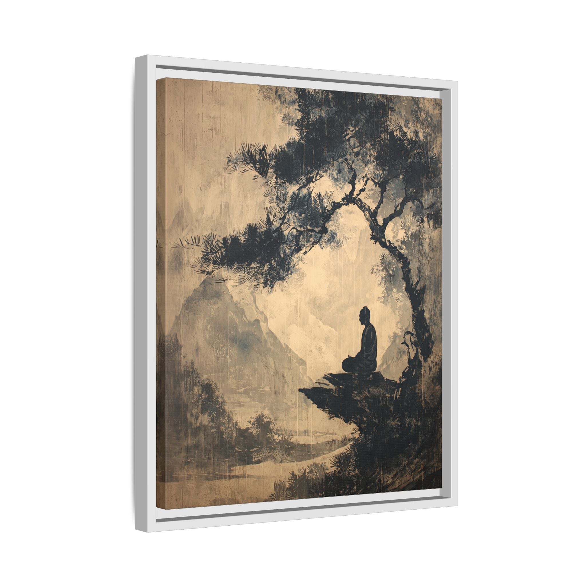 Framed Canvas - Mountain Tree Zen Silence
