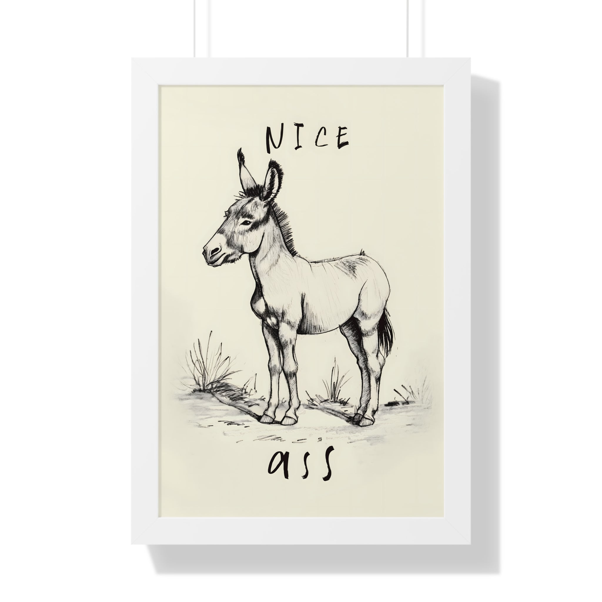 Framed Paper Print - Donkey Line Art Humor
