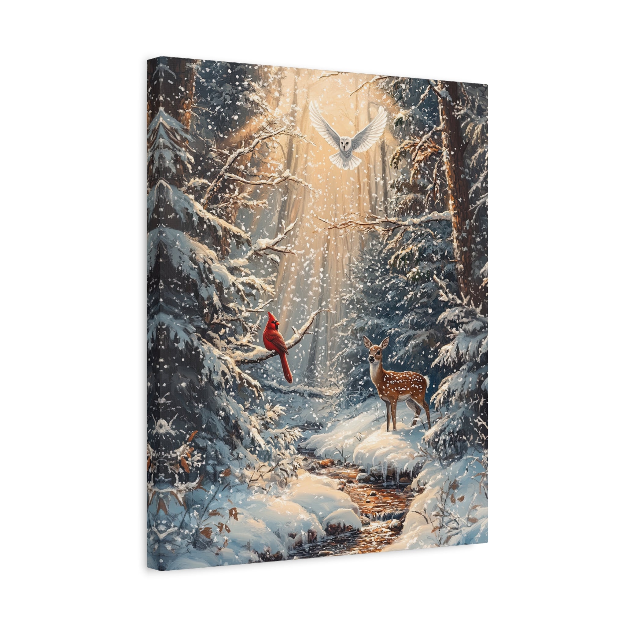 1.25" Matte Canvas - Winter Cardinal Deer Owl