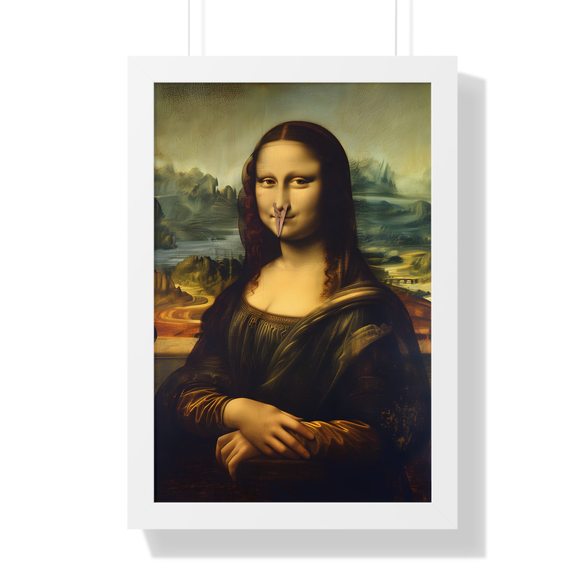 Framed Paper Print - Mona Lisa Nose Peg Gag