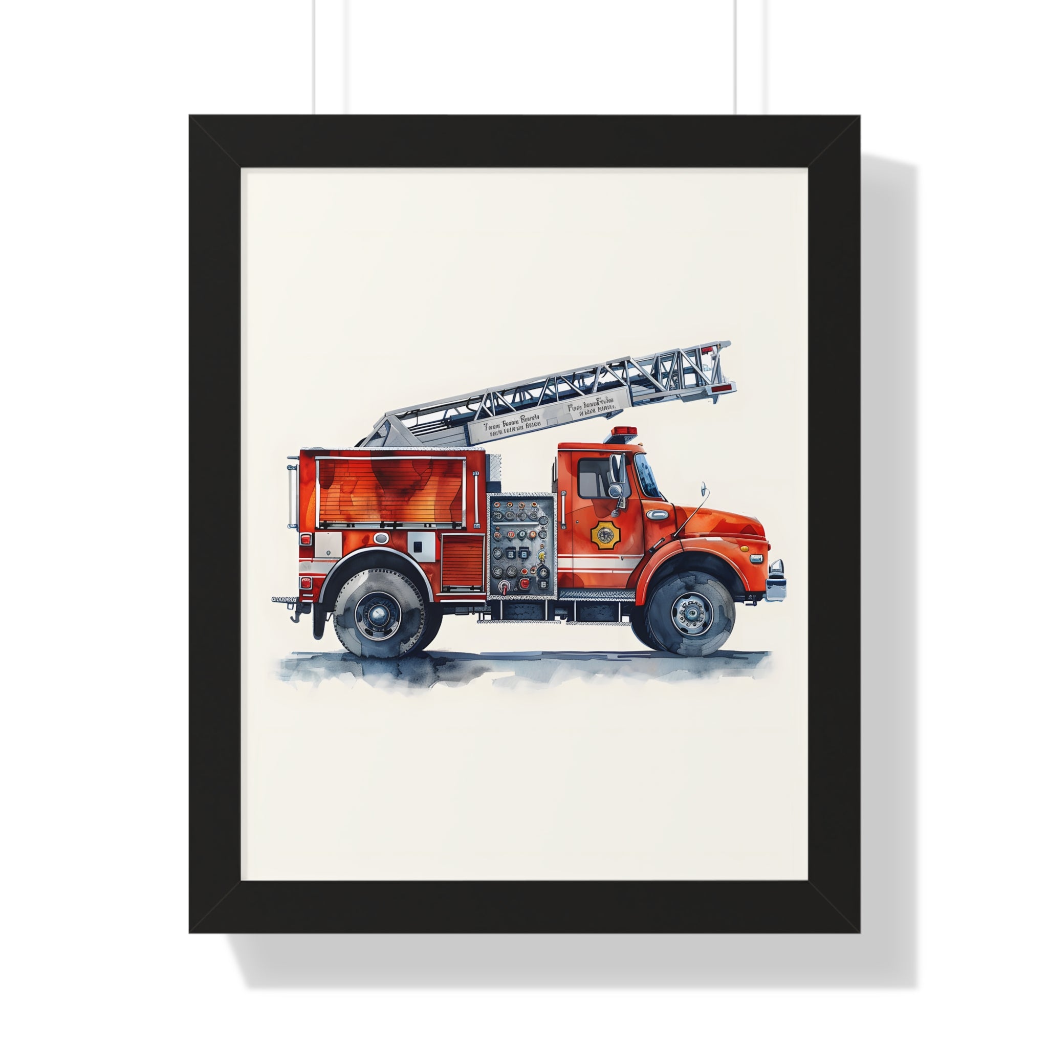 Framed Paper Print - Ladder Firetruck Nursery