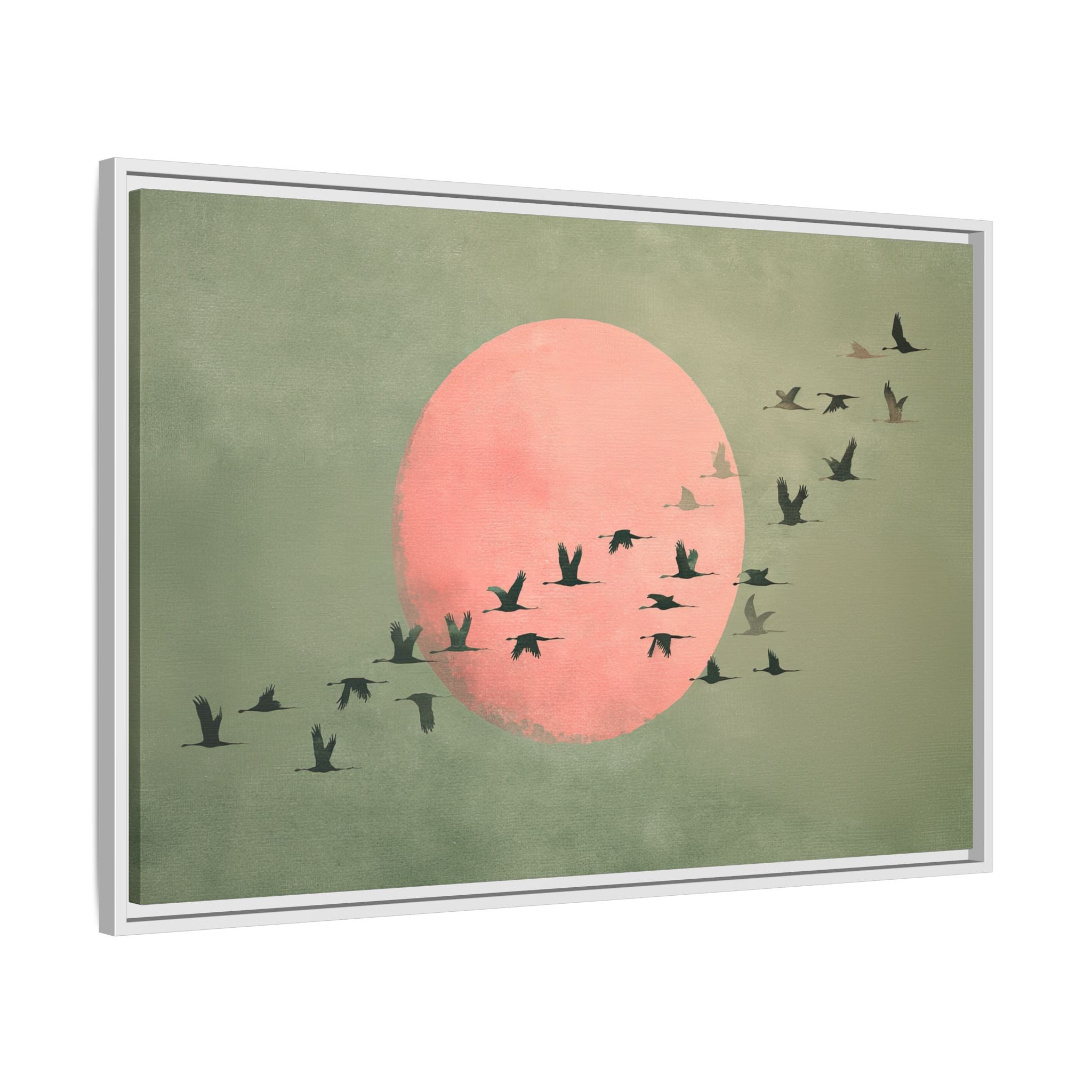 Framed Canvas - Blush Moon Bird Migration