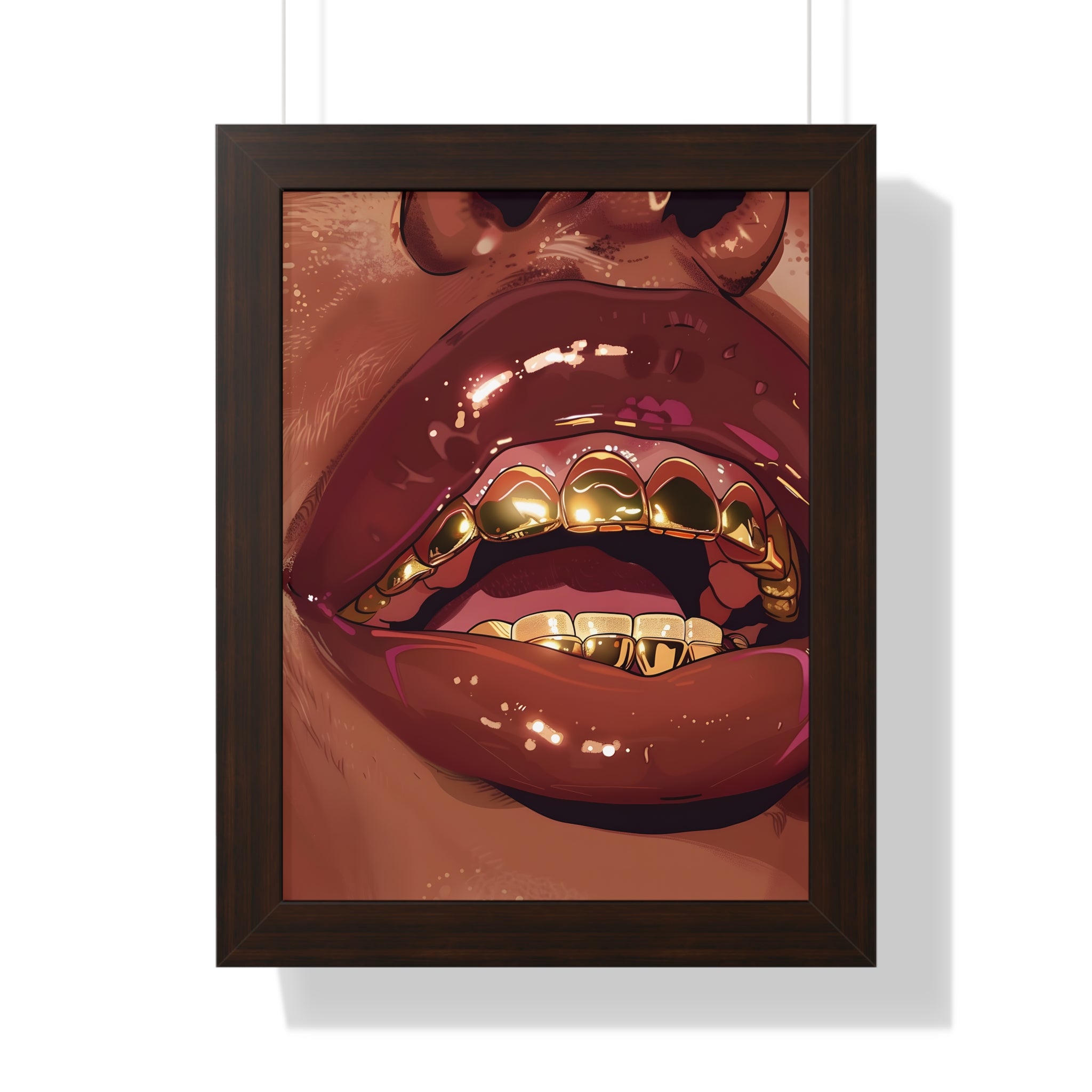Framed Paper Print - Gold Grills Glam Closeup