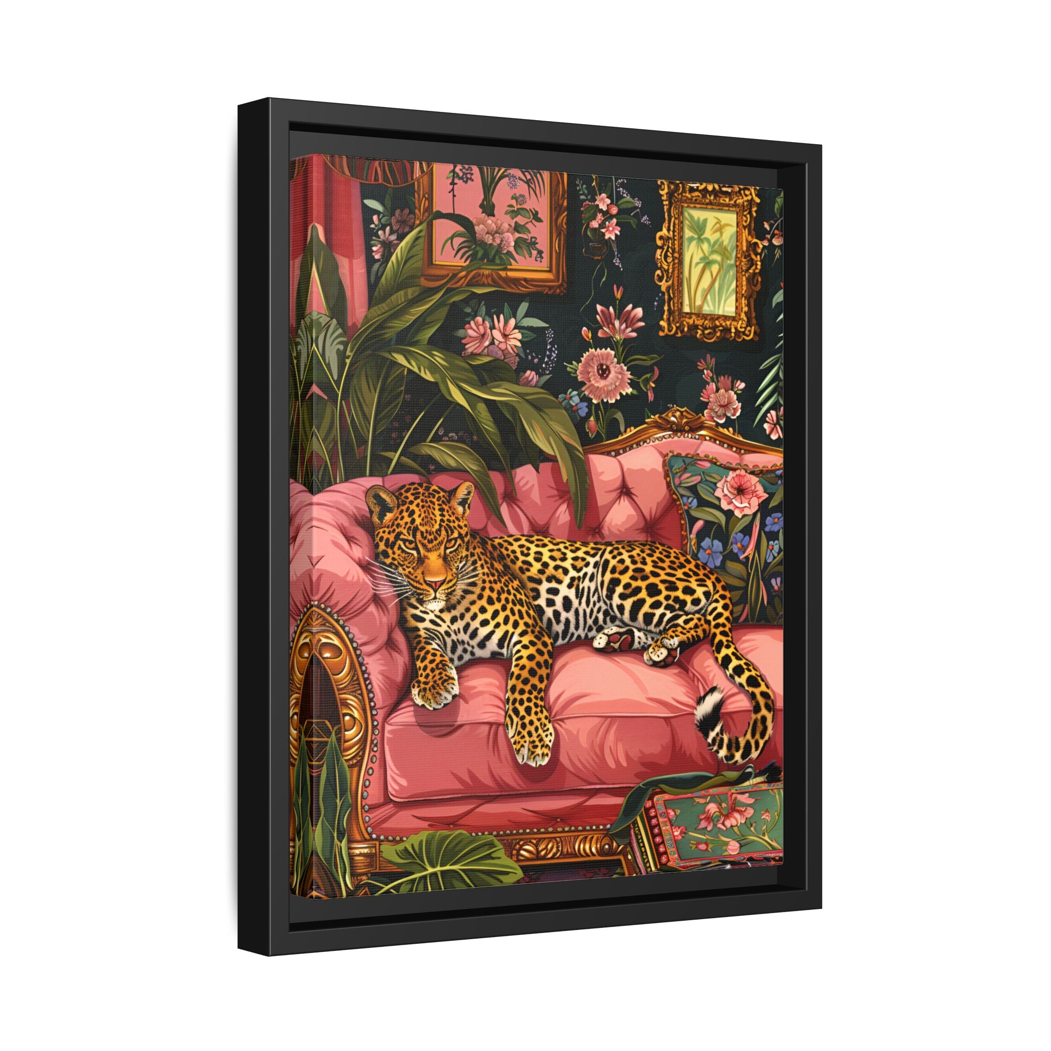 Framed Canvas - Leopard Lounge in Bloom