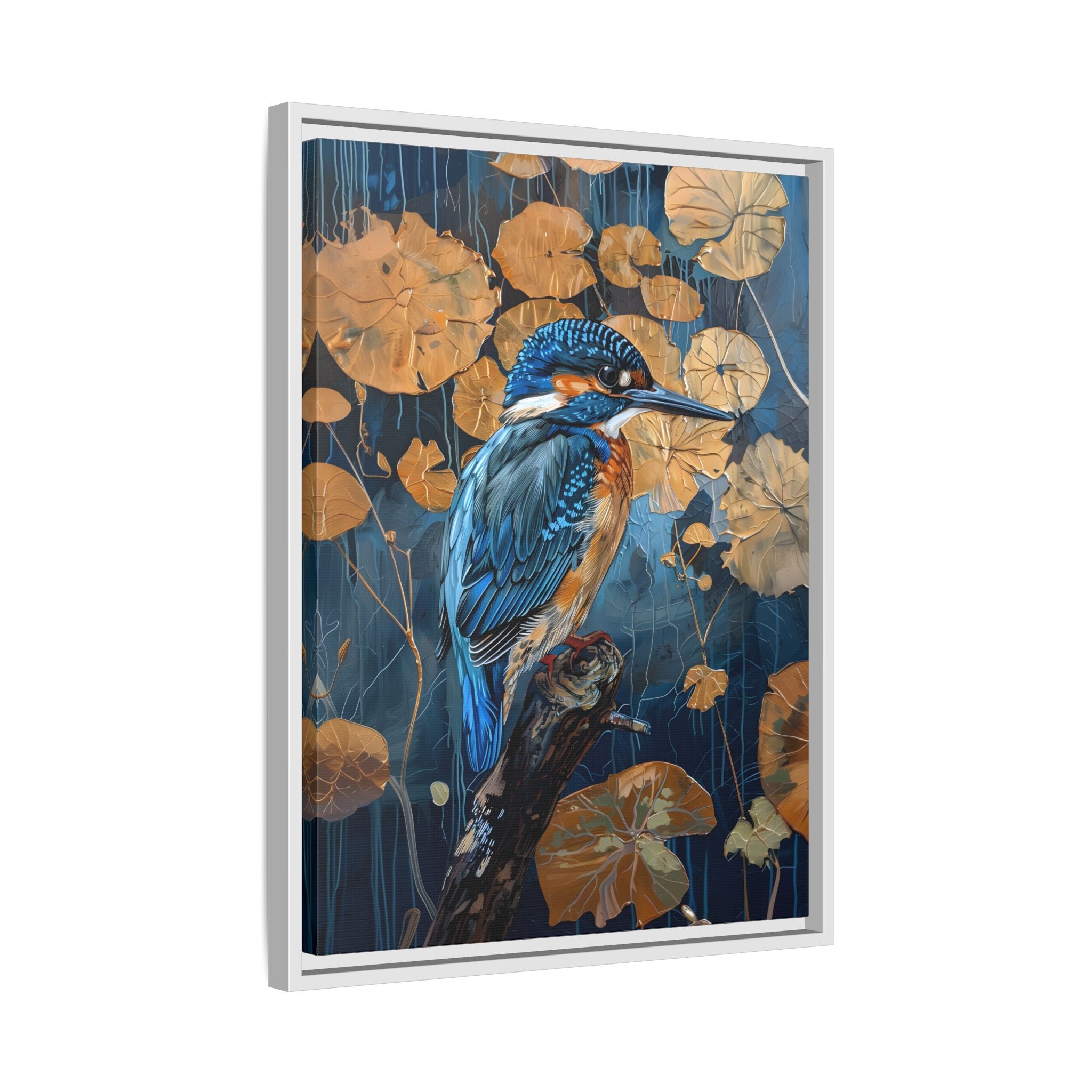 Framed Canvas - Golden Leaves Kingfisher
