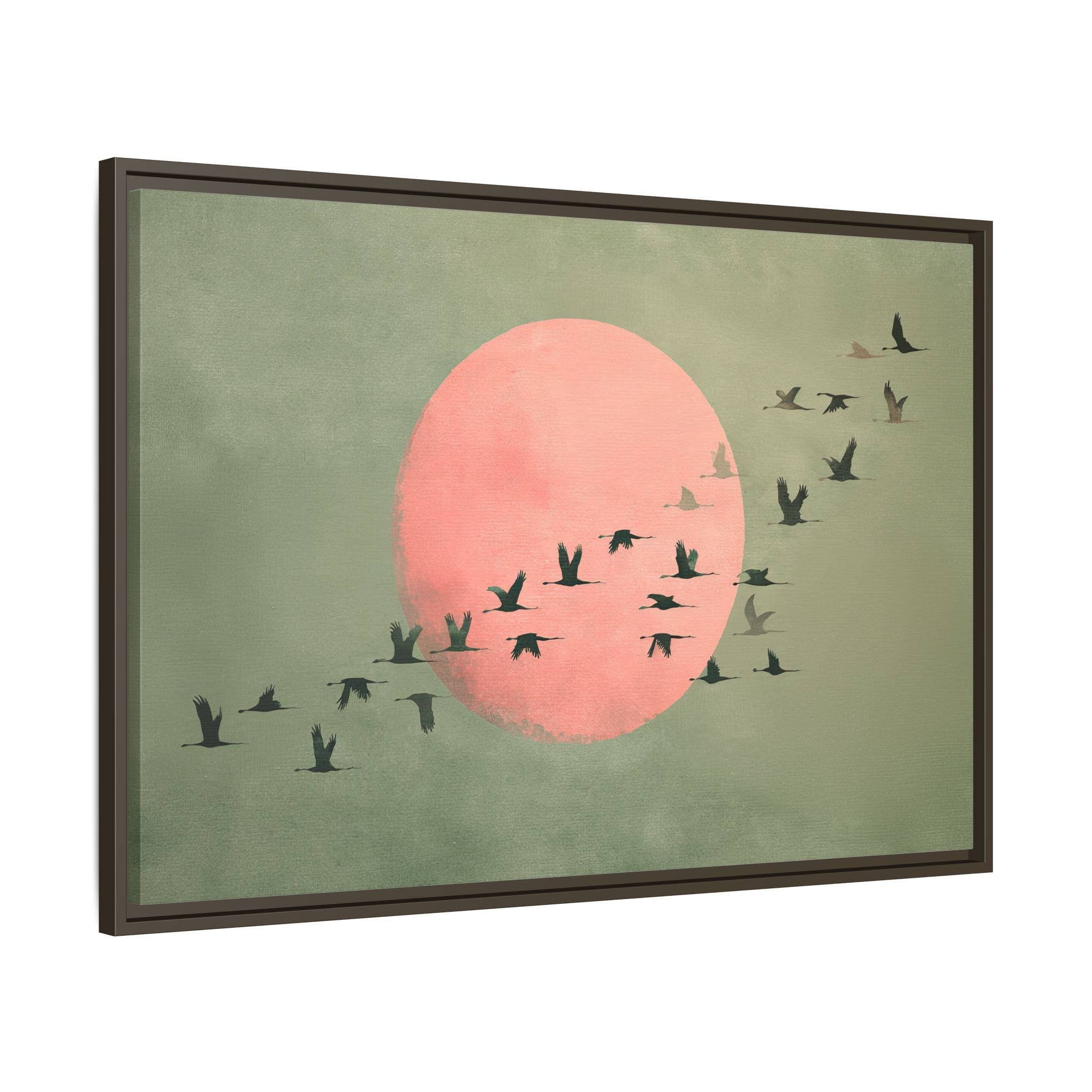 Framed Canvas - Blush Moon Bird Migration
