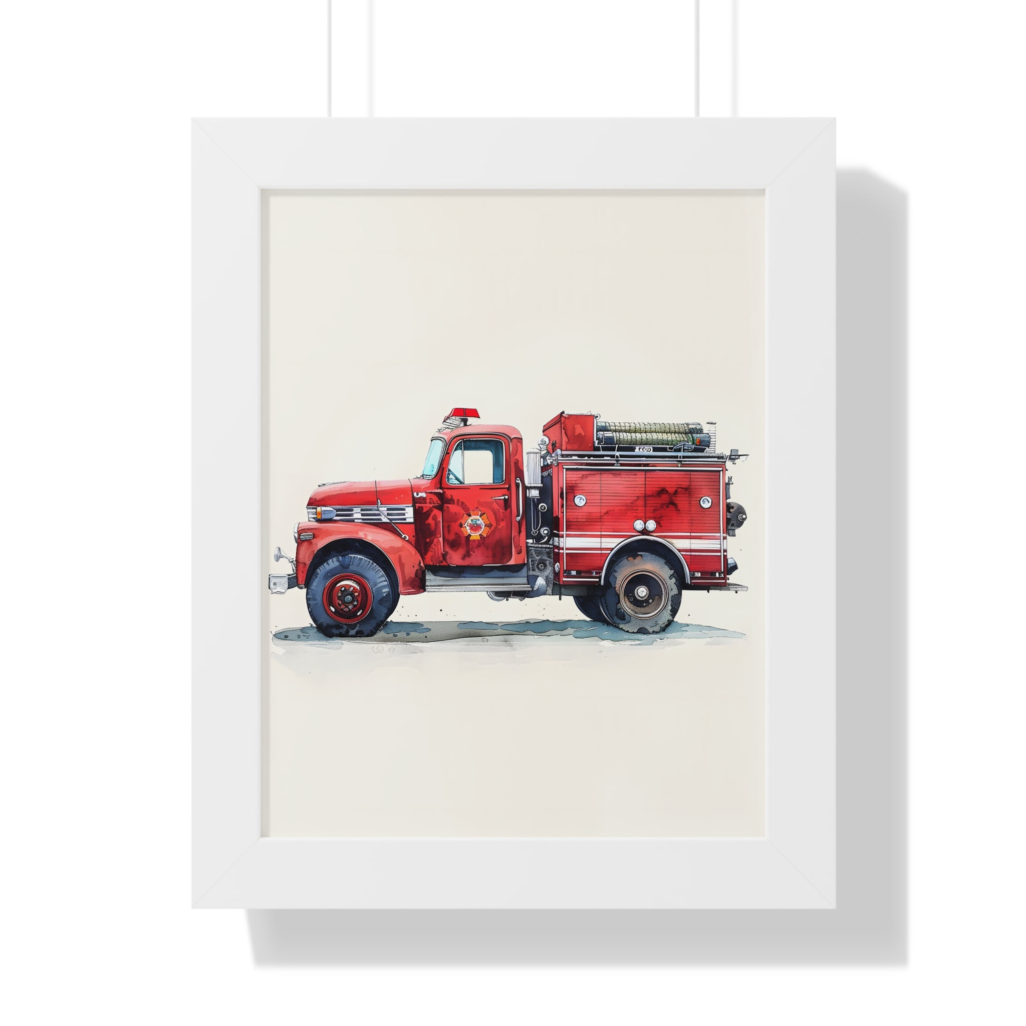 Framed Paper Print - Vintage Firetruck Nursery
