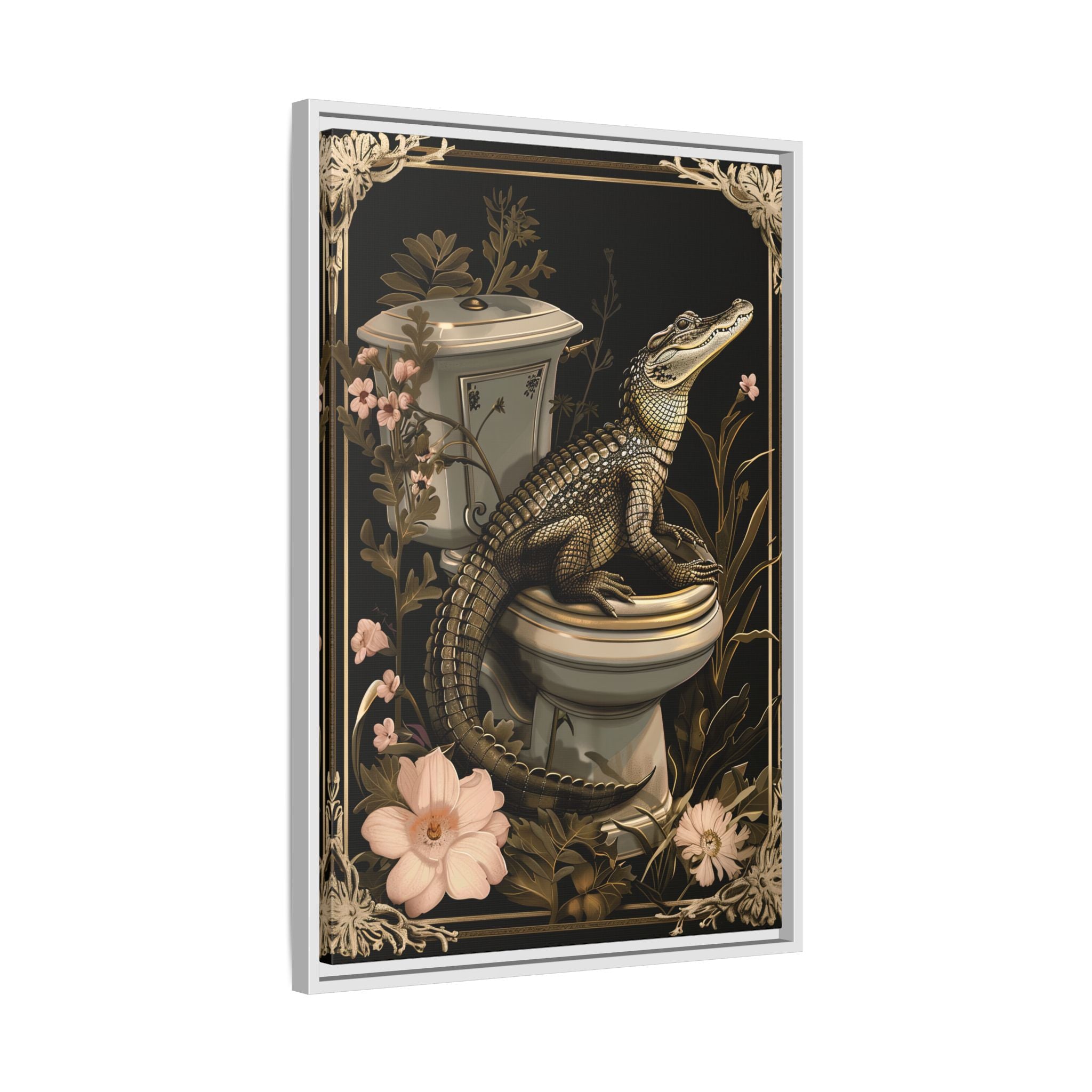 Framed Canvas - Toilet Gator Floral Surprise