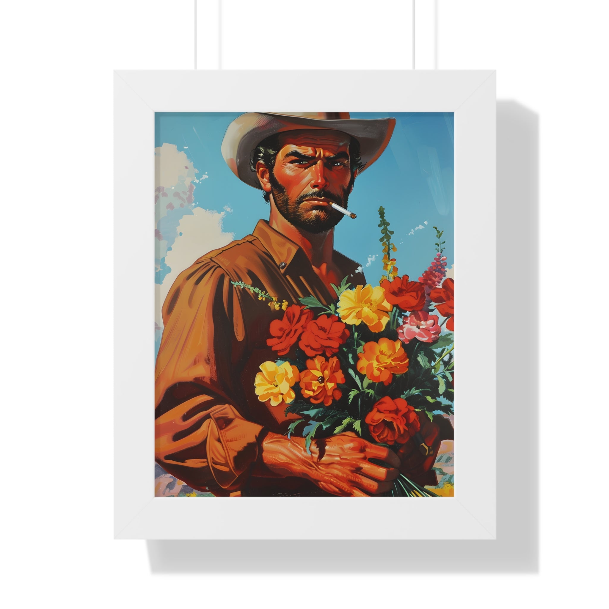 Framed Paper Print - Rugged Blooms Cowboy