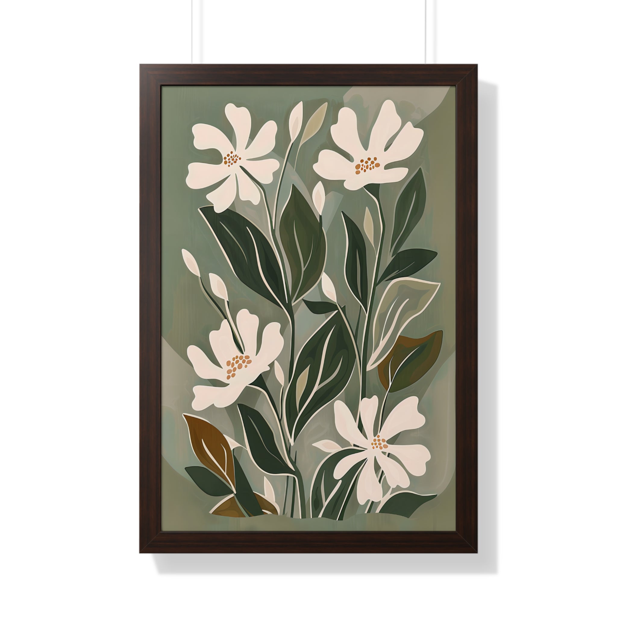 Framed Paper Print - Cream Blooms on Sage Leaves