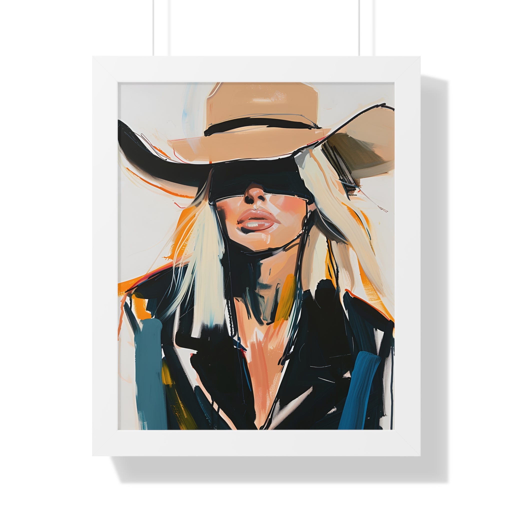 Framed Paper Print - Blindfolded Cowgirl Charm