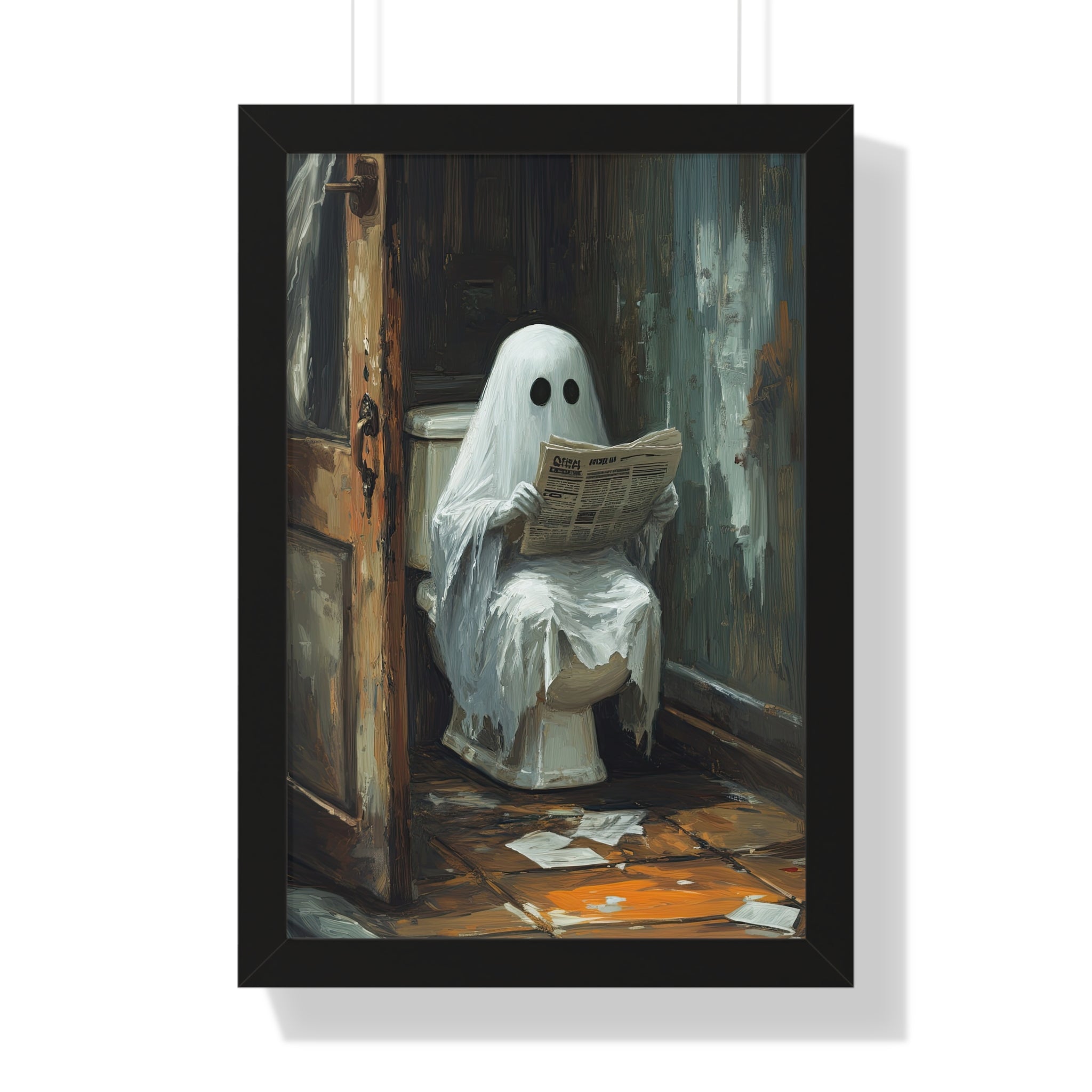 Framed Paper Print - Ghostly Bathroom Break