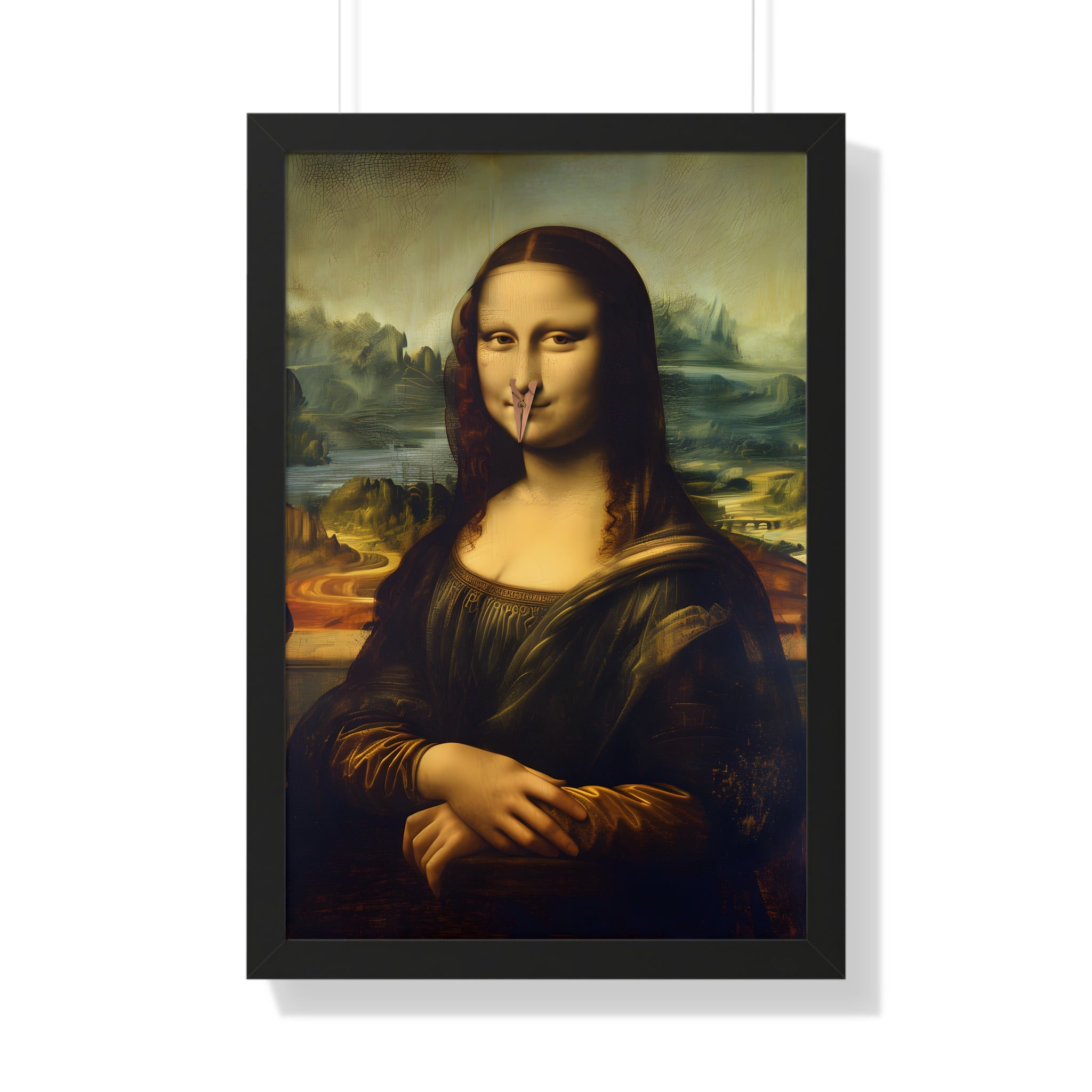 Framed Paper Print - Mona Lisa Nose Peg Gag