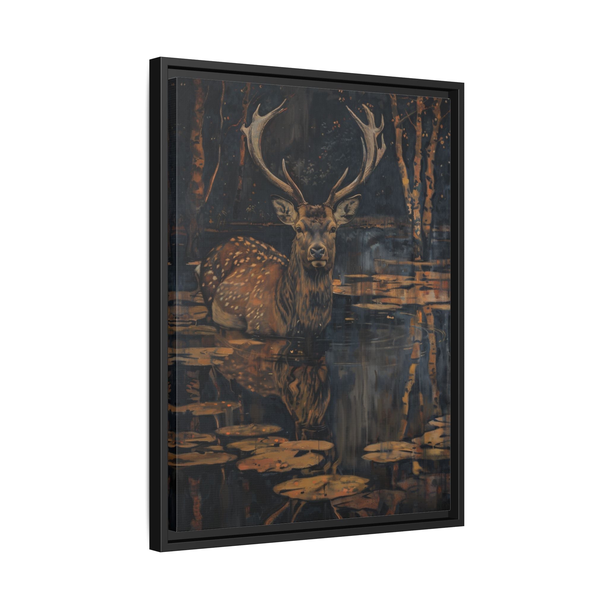 Framed Canvas - Twilight Stag Reflection