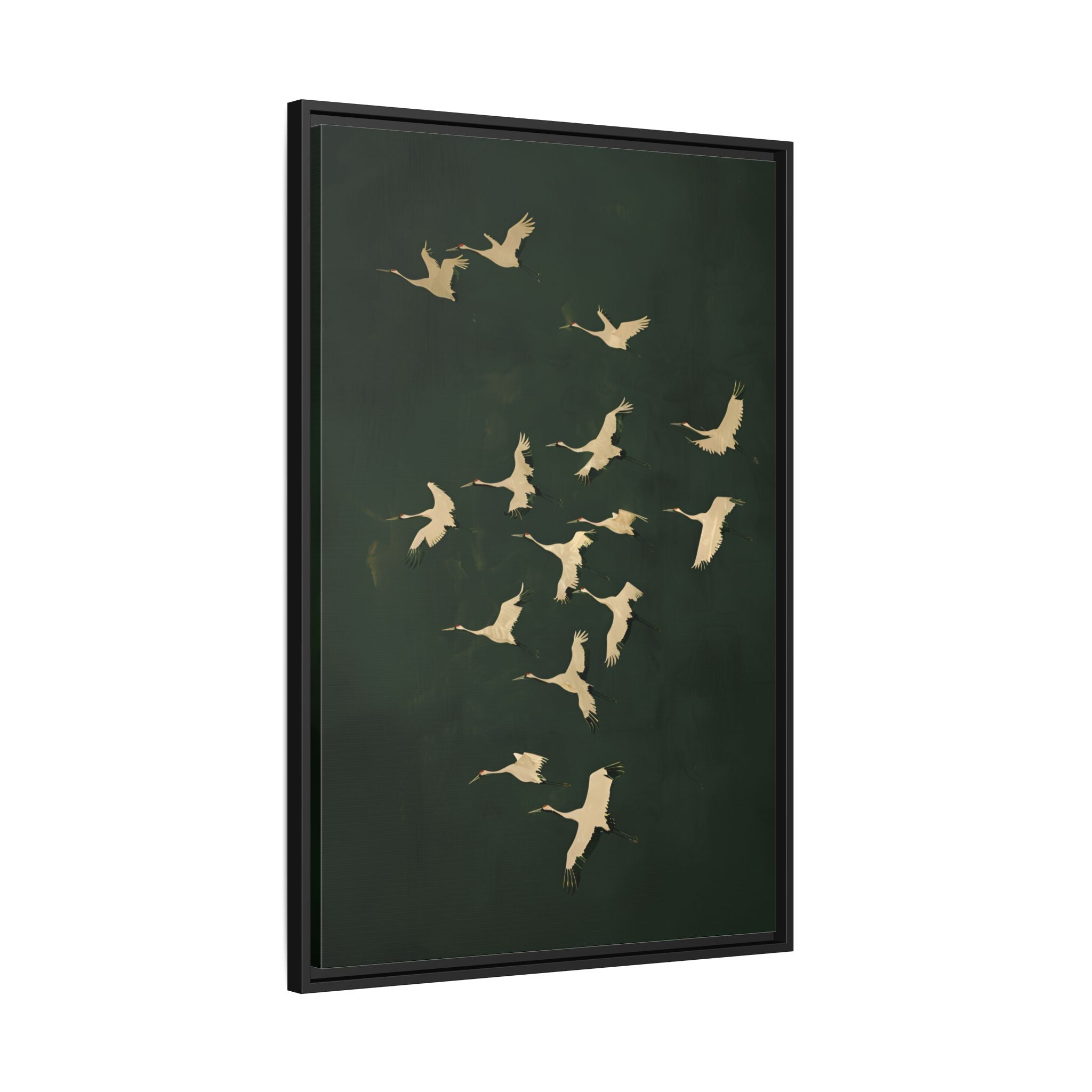Framed Canvas - Emerald Sky Japanese Cranes