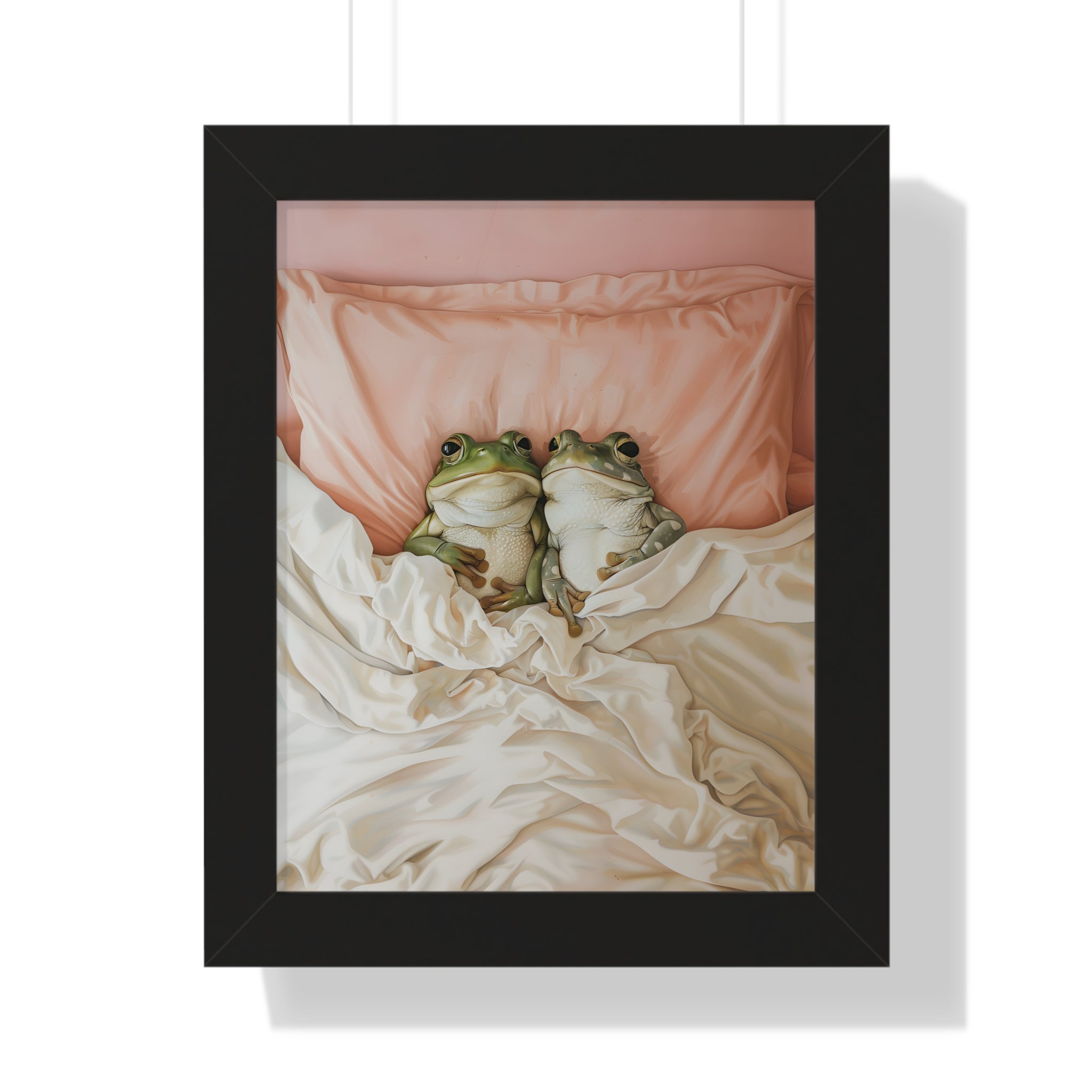 Framed Paper Print - Cozy Frogs Romantic Bliss