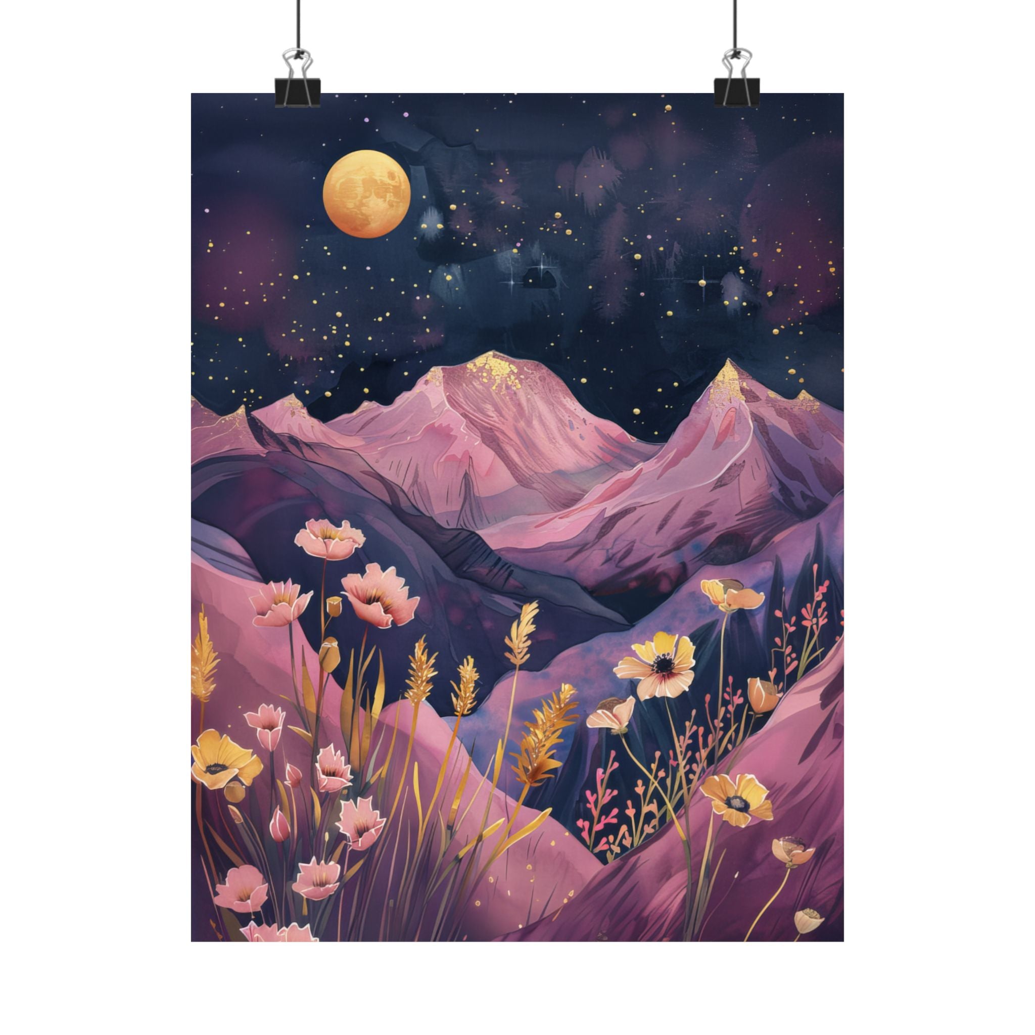 Golden Moon Over Lavender Peaks