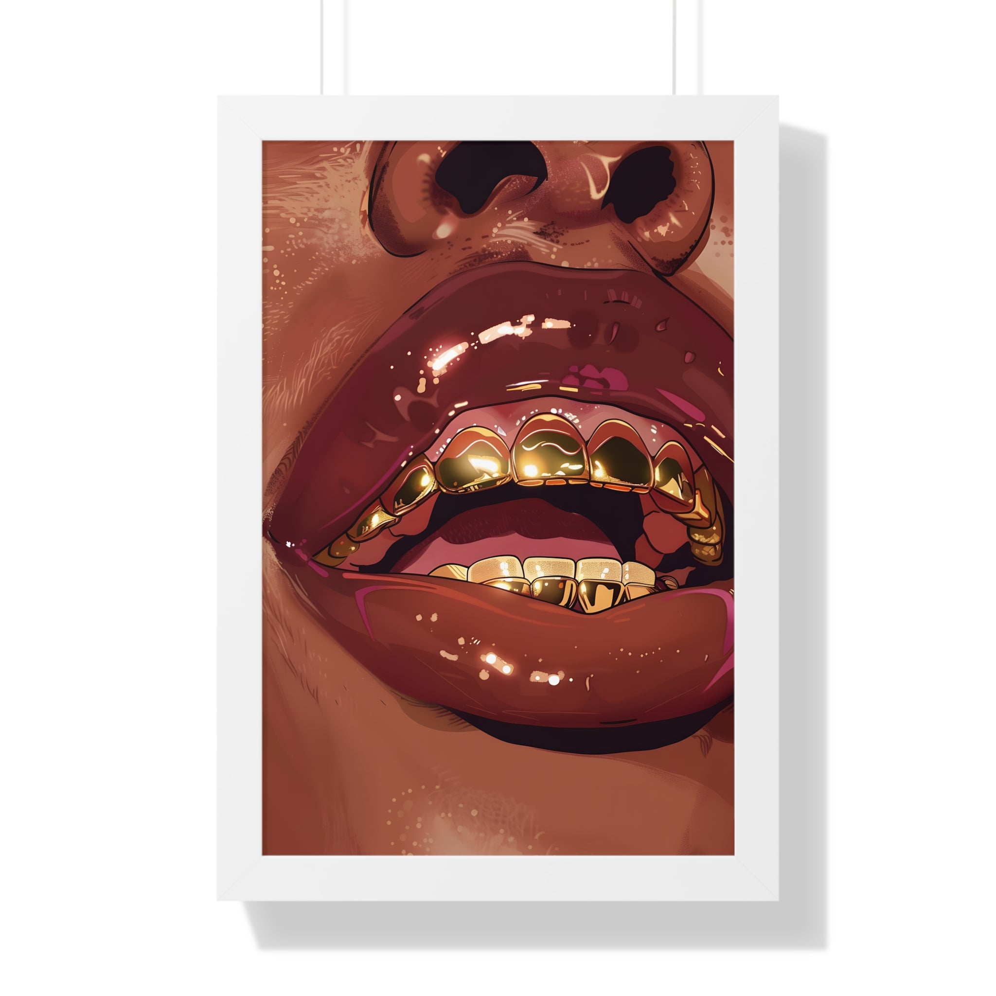 Framed Paper Print - Gold Grills Glam Closeup