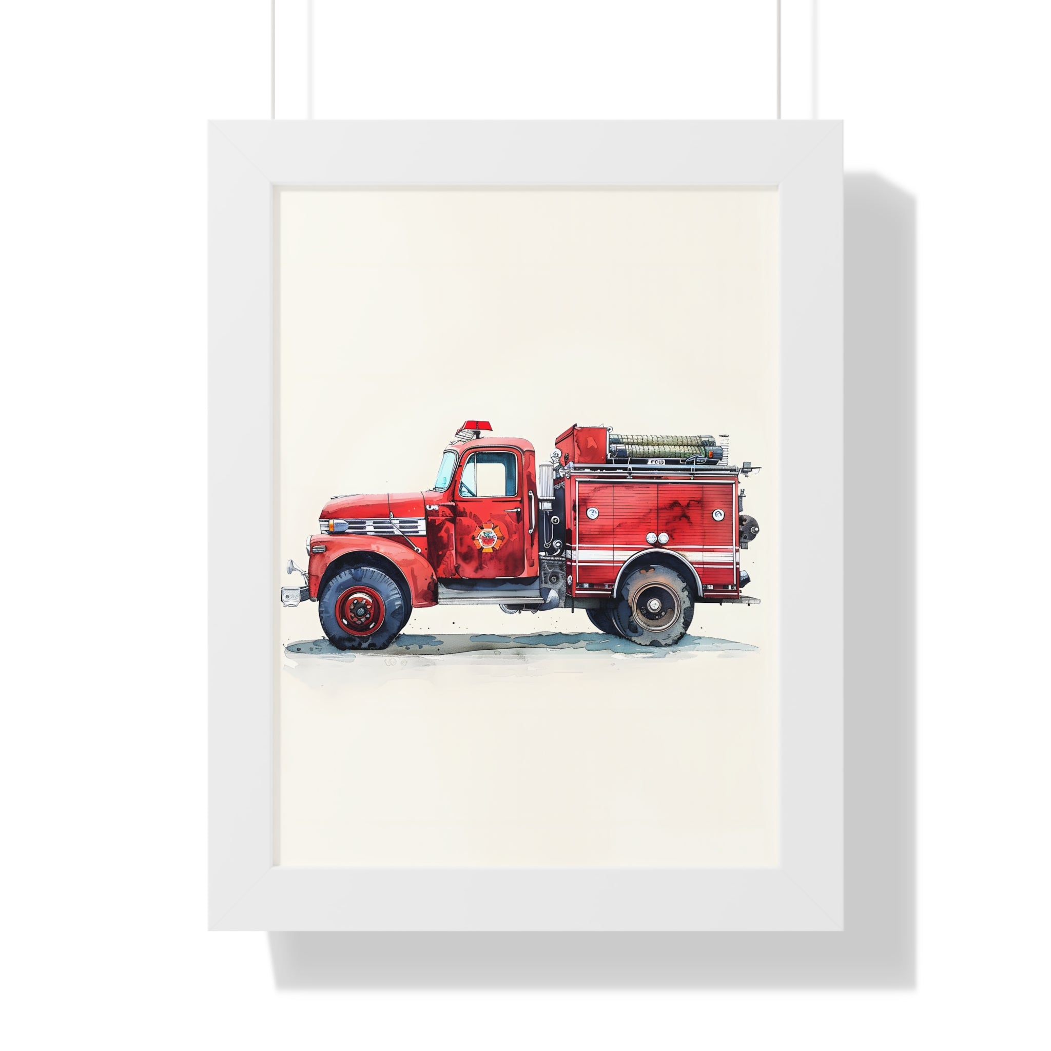 Framed Paper Print - Vintage Firetruck Nursery