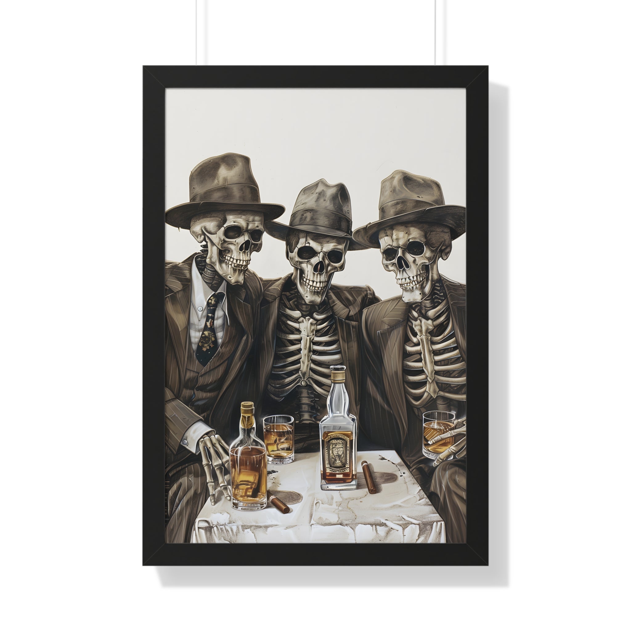 Framed Paper Print - Skeleton Whiskey Gentlemen