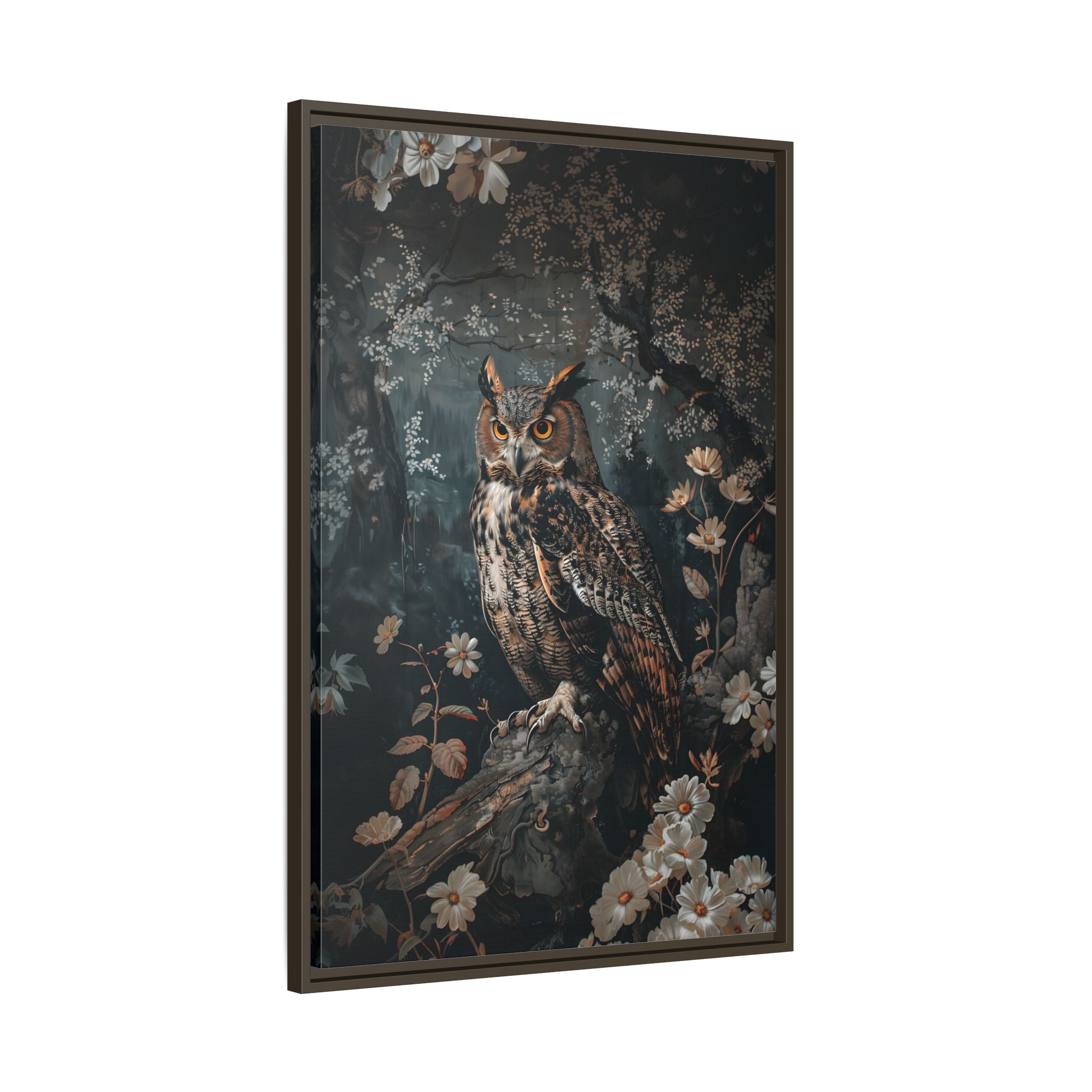 Framed Canvas - Midnight Watchful Owl