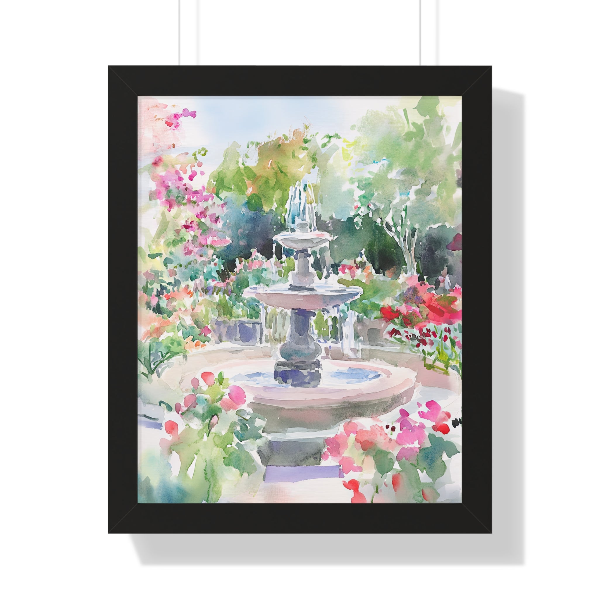 Framed Paper Print - Charleston Garden Fountain View